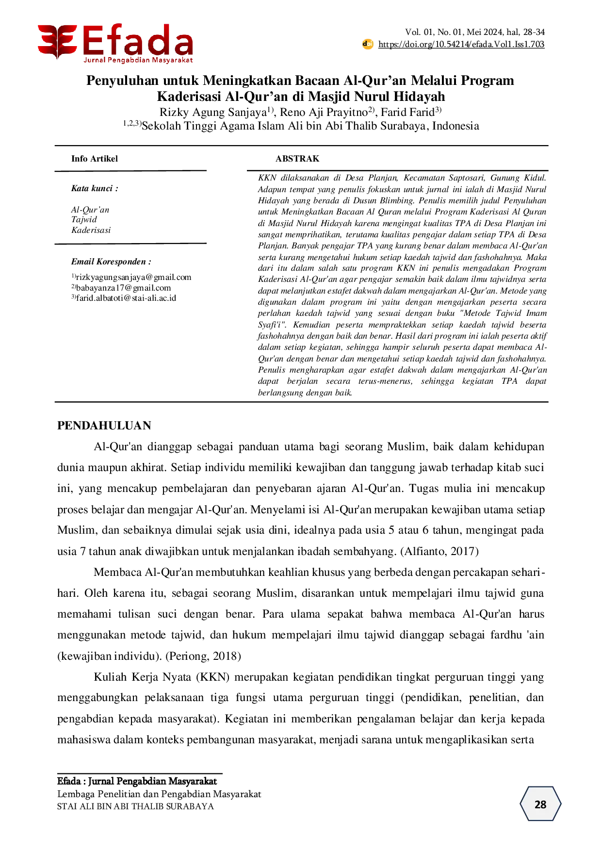 JURIS Penyuluhan untuk Meningkatkan Bacaan Al Qur an Melalui Program Kaderisasi Al Qur an di Masjid Nurul Hidayah