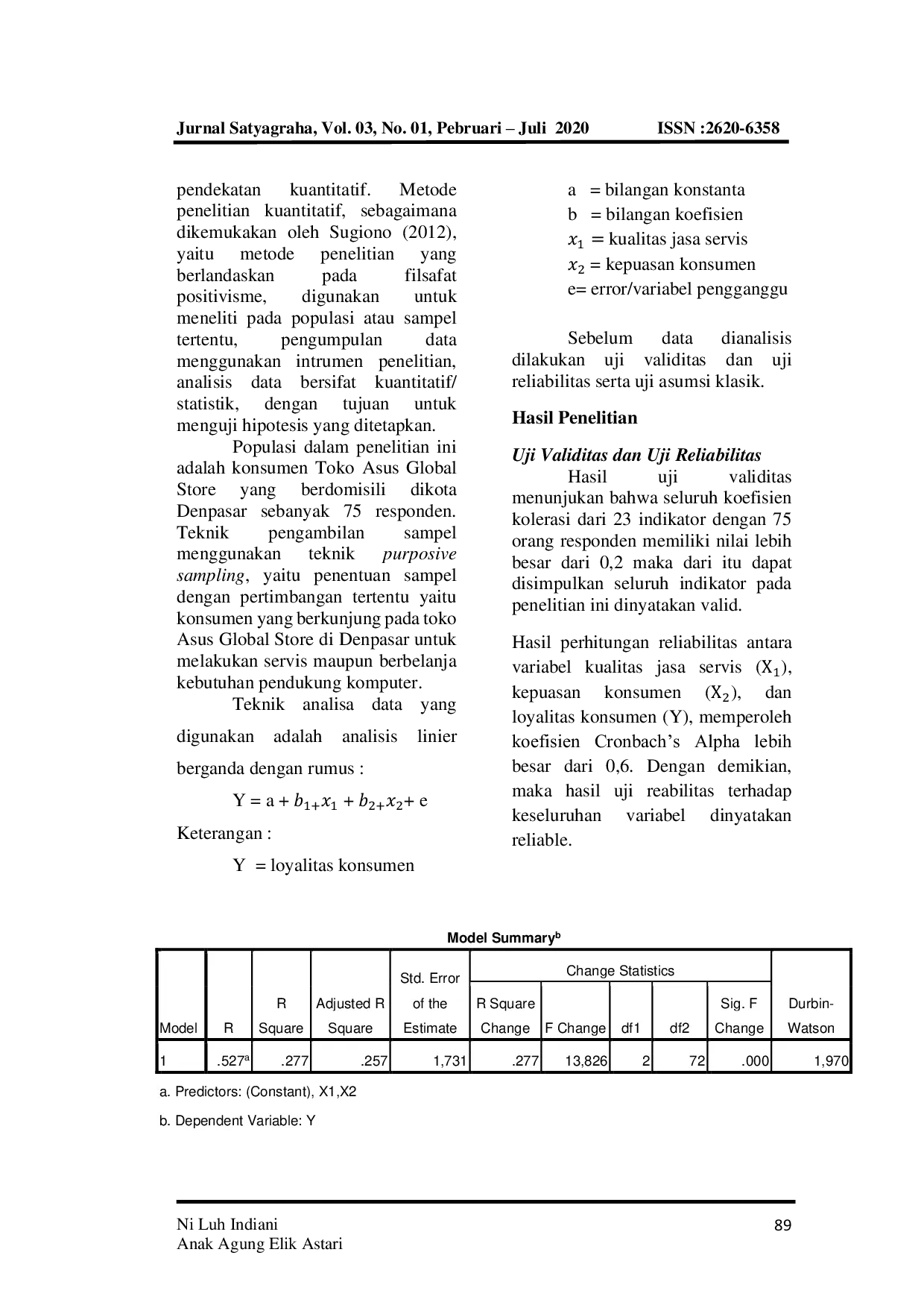 JURIS PENGARUH KUALITAS JASA SERVIS DAN KEPUASAN KONSUMEN TERHADAP LOYALITAS KONSUMEN PADA TOKO ASUS GLOBAL STORE DI DENPASAR