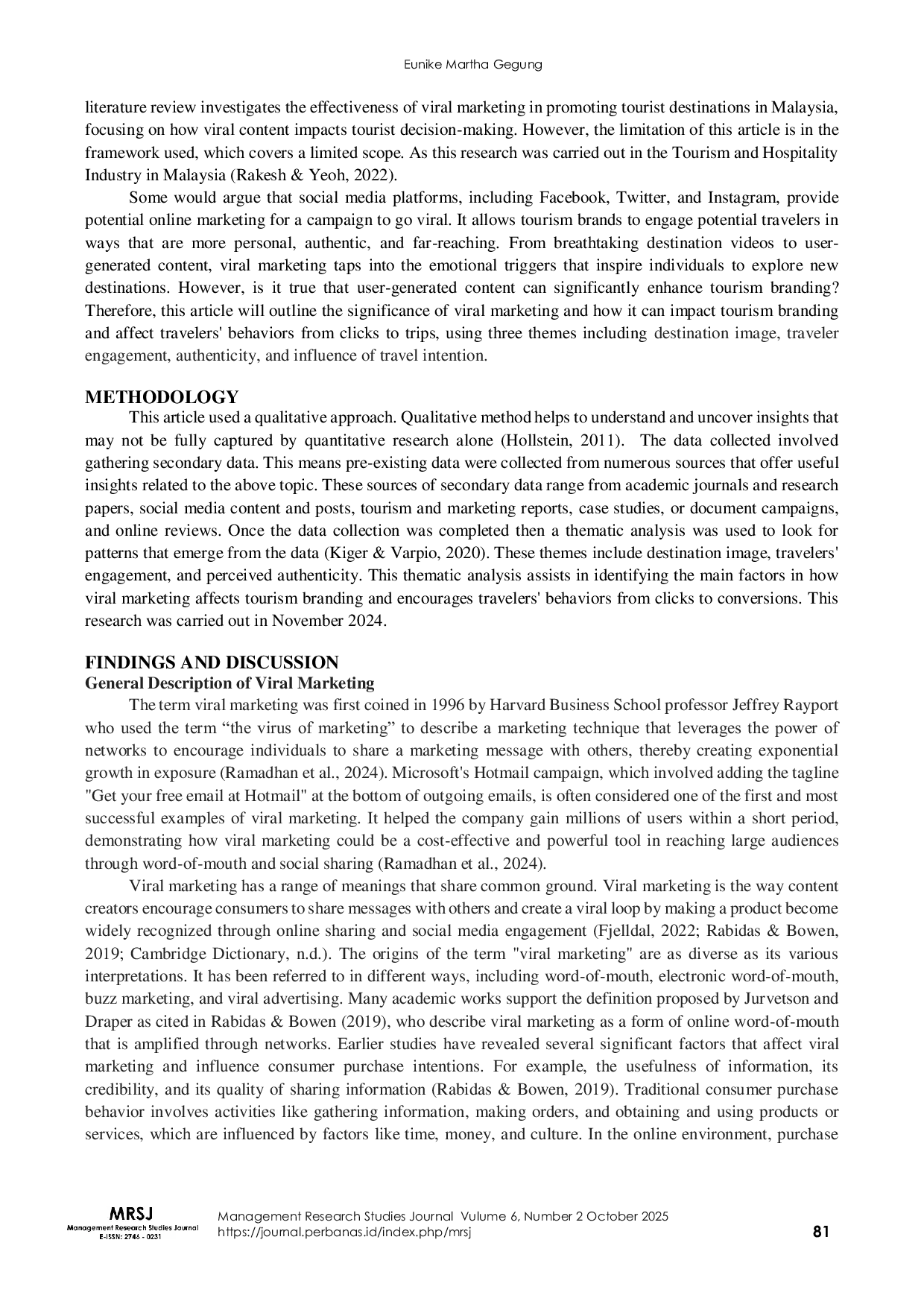 JURIS From Clicks to Conversions The Impact of Viral Marketing on Tourism Branding