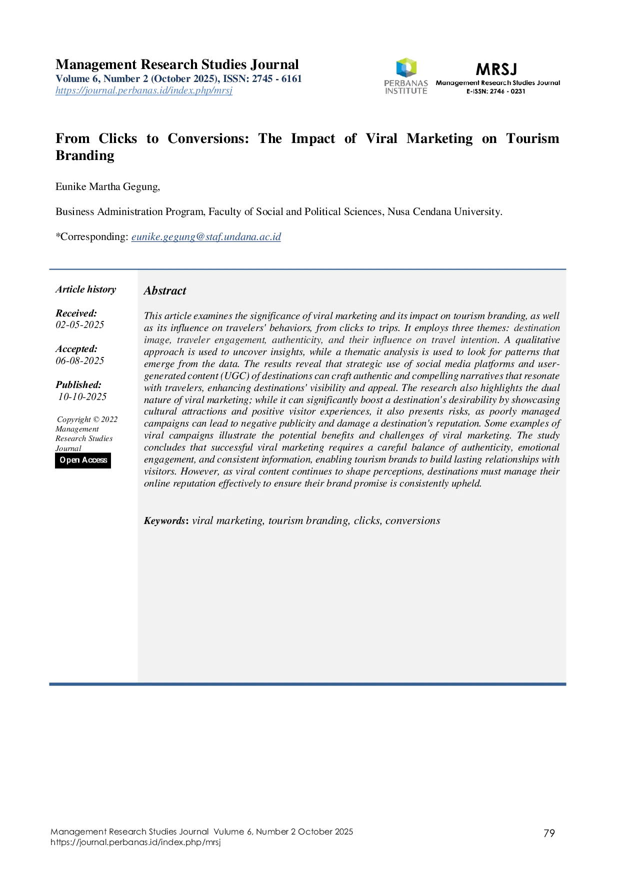 JURIS From Clicks to Conversions The Impact of Viral Marketing on Tourism Branding