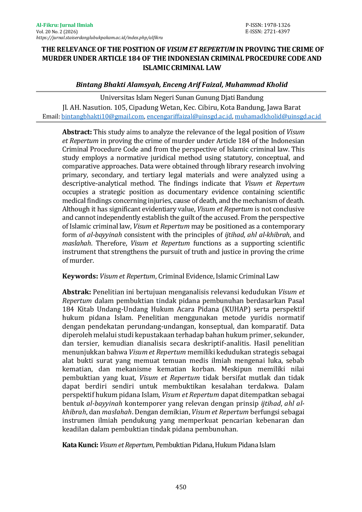 JURIS The Relevance of the Position of Visum Et Repertum in Proving the Crime of Murder Under Article 184 of the Indonesian Criminal Procedure Code and Islamic Criminal Law