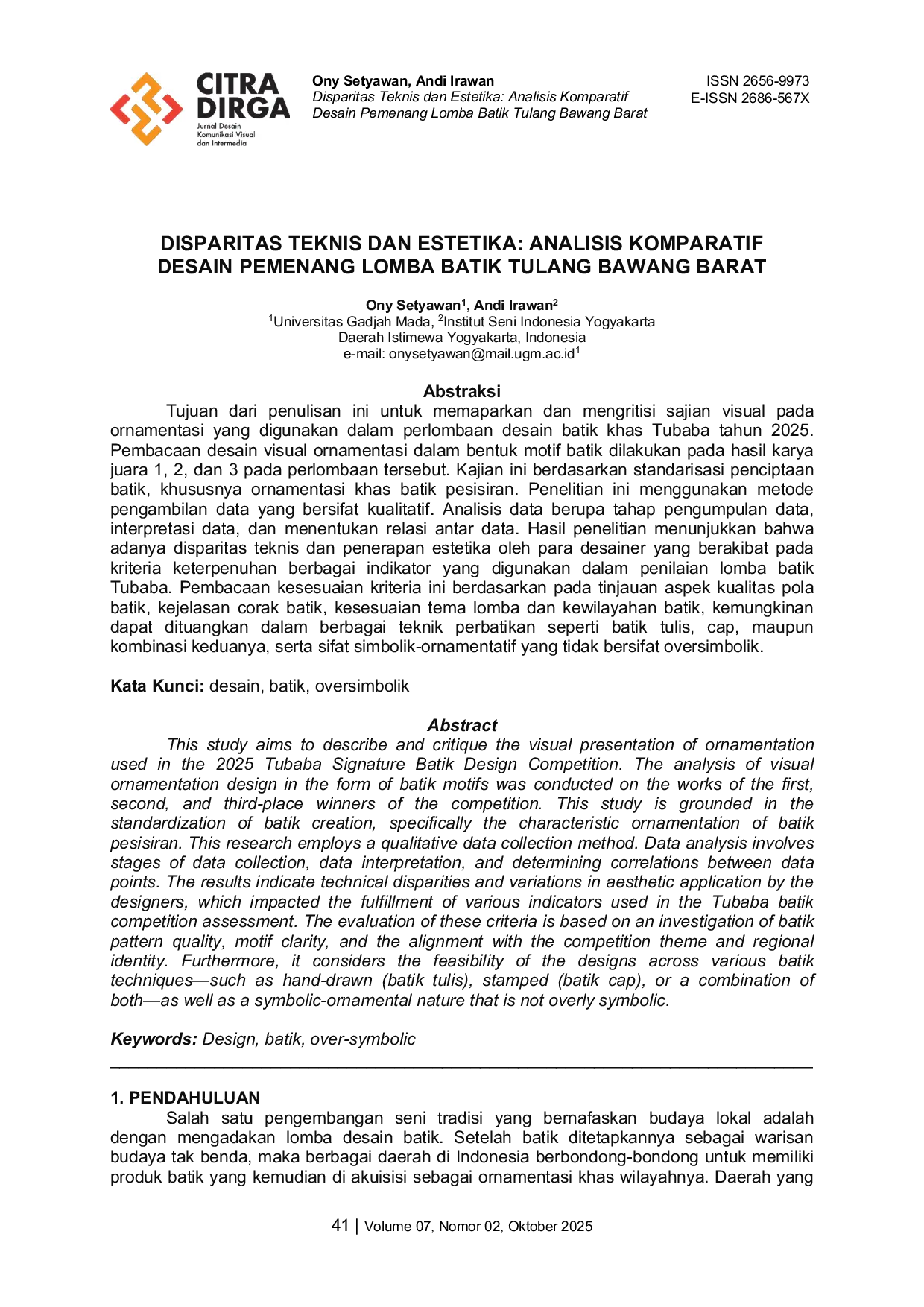 JURIS Disparitas Teknis dan Estetika Analisis Komparatif Desain Pemenang Lomba Batik Tulang Bawang Barat