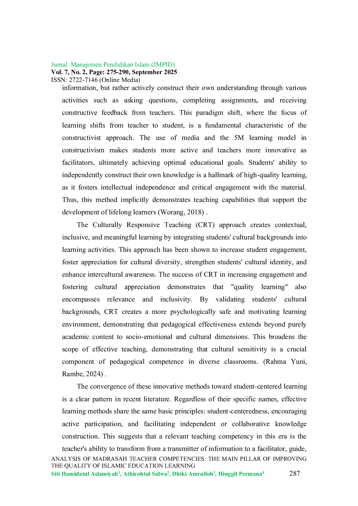 JURIS Analysis Of Madrasah Teacher Competencies The Main Pillar Of Improving The Quality Of Islamic Education Learning