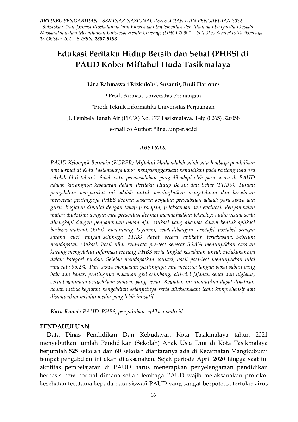 JURIS Edukasi Perilaku Hidup Bersih dan Sehat PHBS di PAUD Kober Miftahul Huda Tasikmalaya