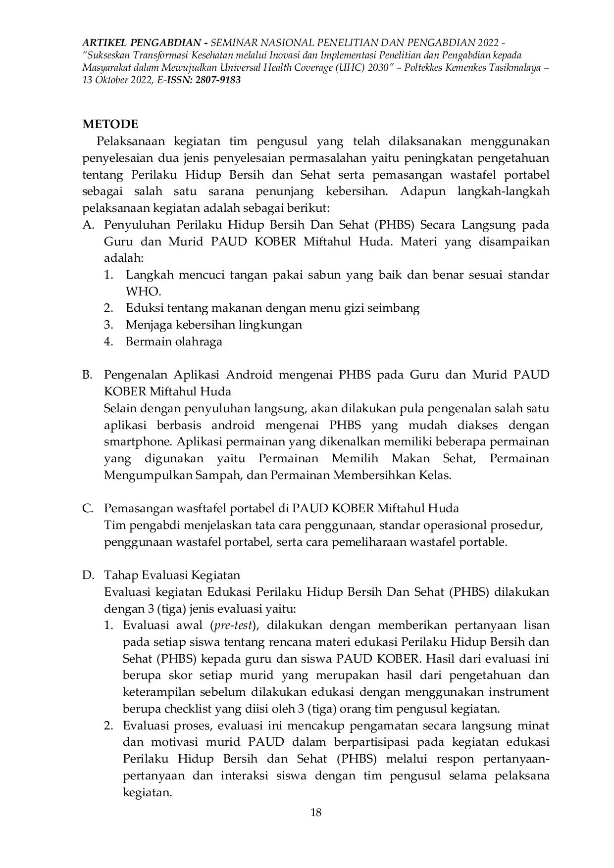 JURIS Edukasi Perilaku Hidup Bersih dan Sehat PHBS di PAUD Kober Miftahul Huda Tasikmalaya