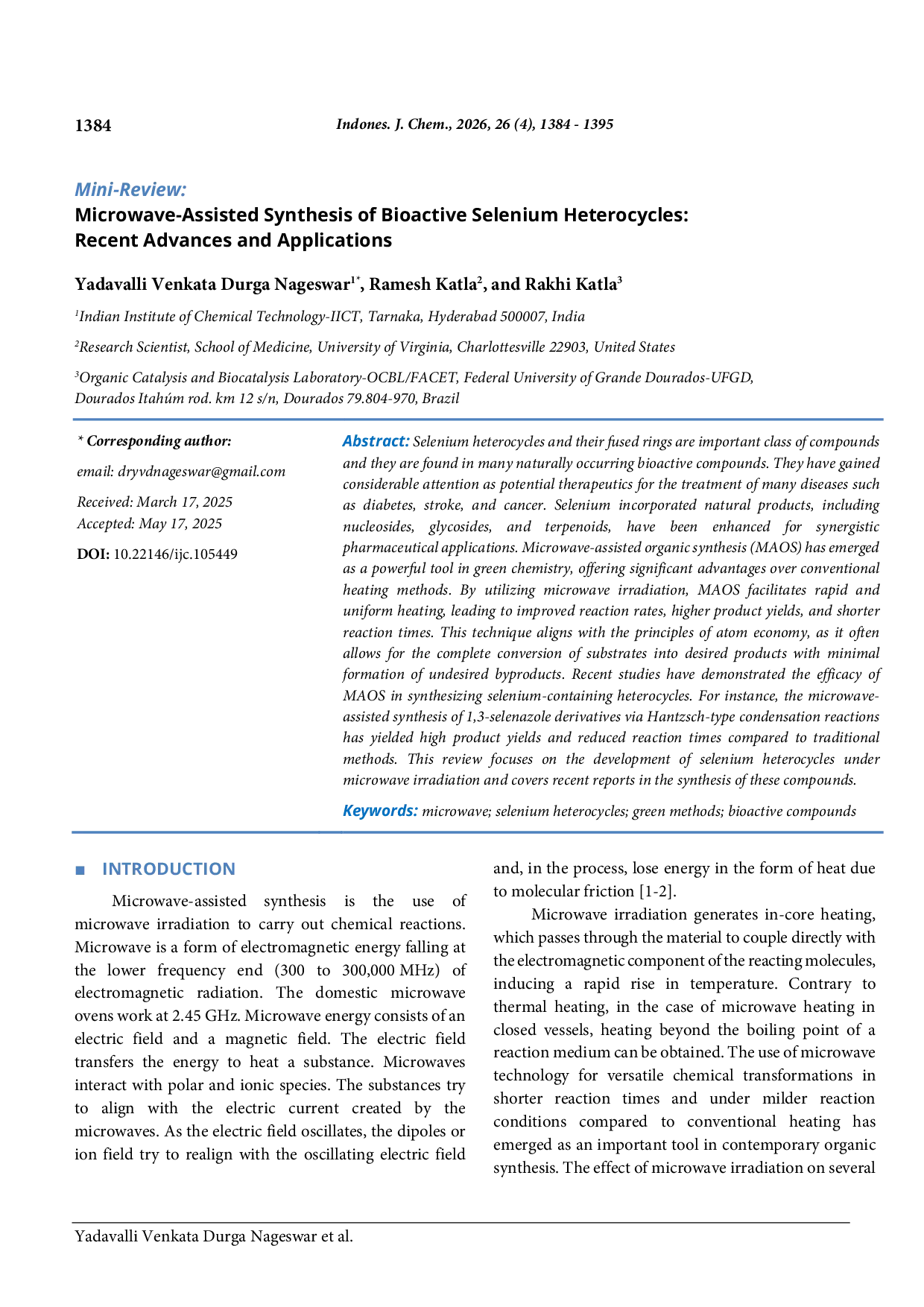 JURIS Microwave Assisted Synthesis of Bioactive Selenium Heterocycles Recent Advances and Applications