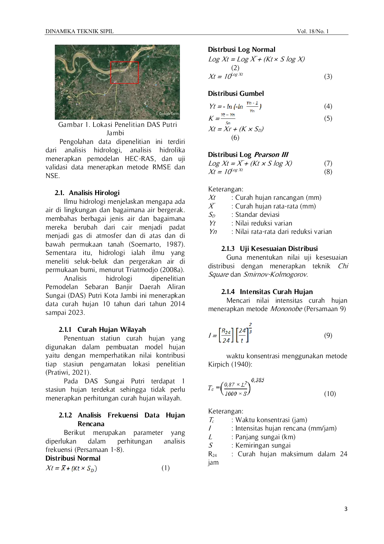 JURIS Kajian Flood Modelling Menggunakan HEC RAS 1D dan Validasi Data Tinggi Banjir pada Daerah Aliran Sungai DAS Putri dan Danau Sipin Kota Jambi