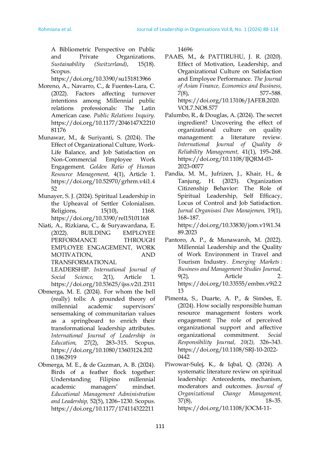 JURIS Investigating the Impacts of Millennial and Spiritual Leadership on Organizational Culture and Employee Work Enthusiasm A Mediation Analysis