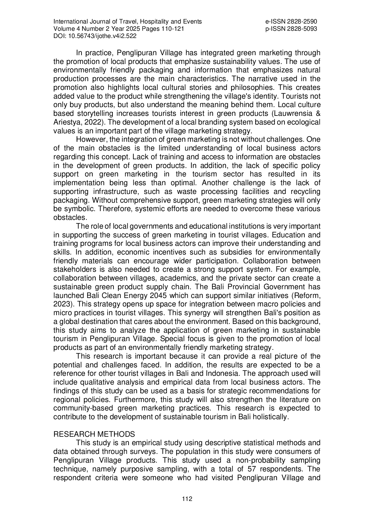 JURIS A Study of Green Marketing in Sustainable Touris The Perspective of Penglipuran Village Bali with Emphasis on Local Products