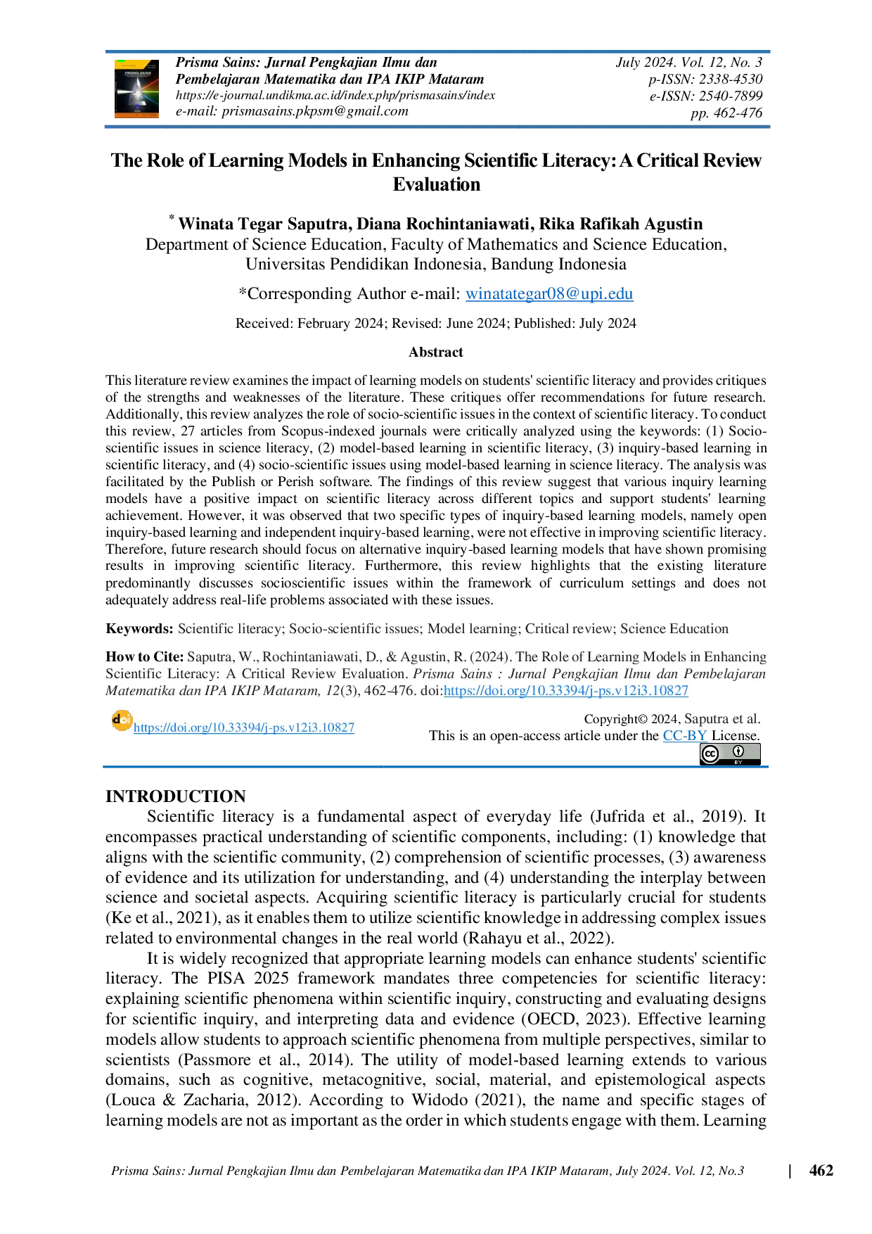 JURIS The Role of Learning Models in Enhancing Scientific Literacy A Critical Review Evaluation