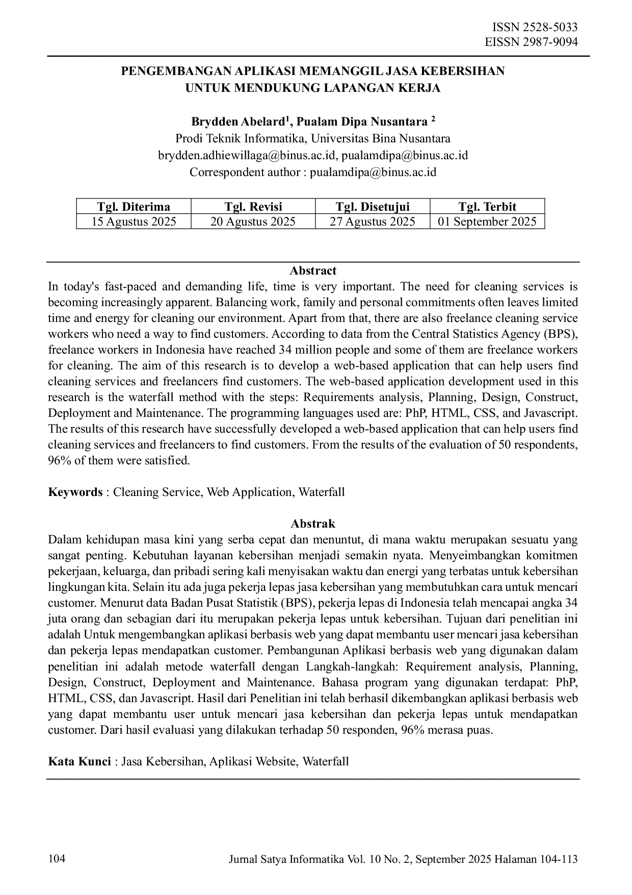 JURIS PENGEMBANGAN APLIKASI MEMANGGIL JASA KEBERSIHAN UNTUK MENDUKUNG LAPANGAN KERJA