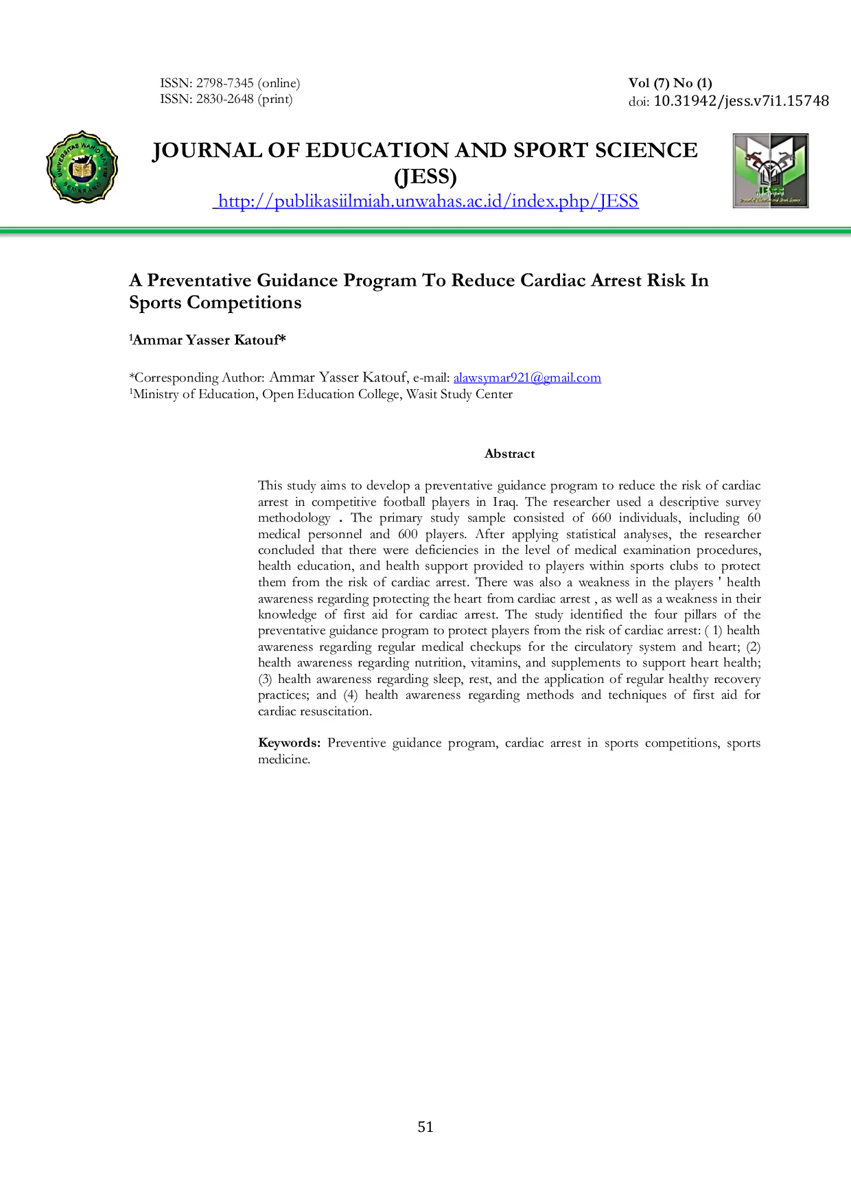 JURIS A Preventative Guidance Program To Reduce Cardiac Arrest Risk In Sports Competitions