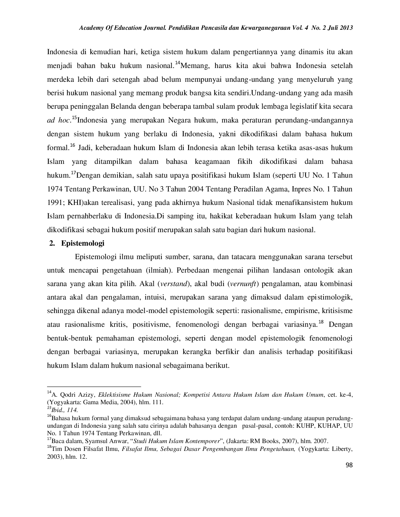 JURIS Positifikasi Hukum Islam dalam Hukum Nasional dalam Perspektif Filsafat Ilmu