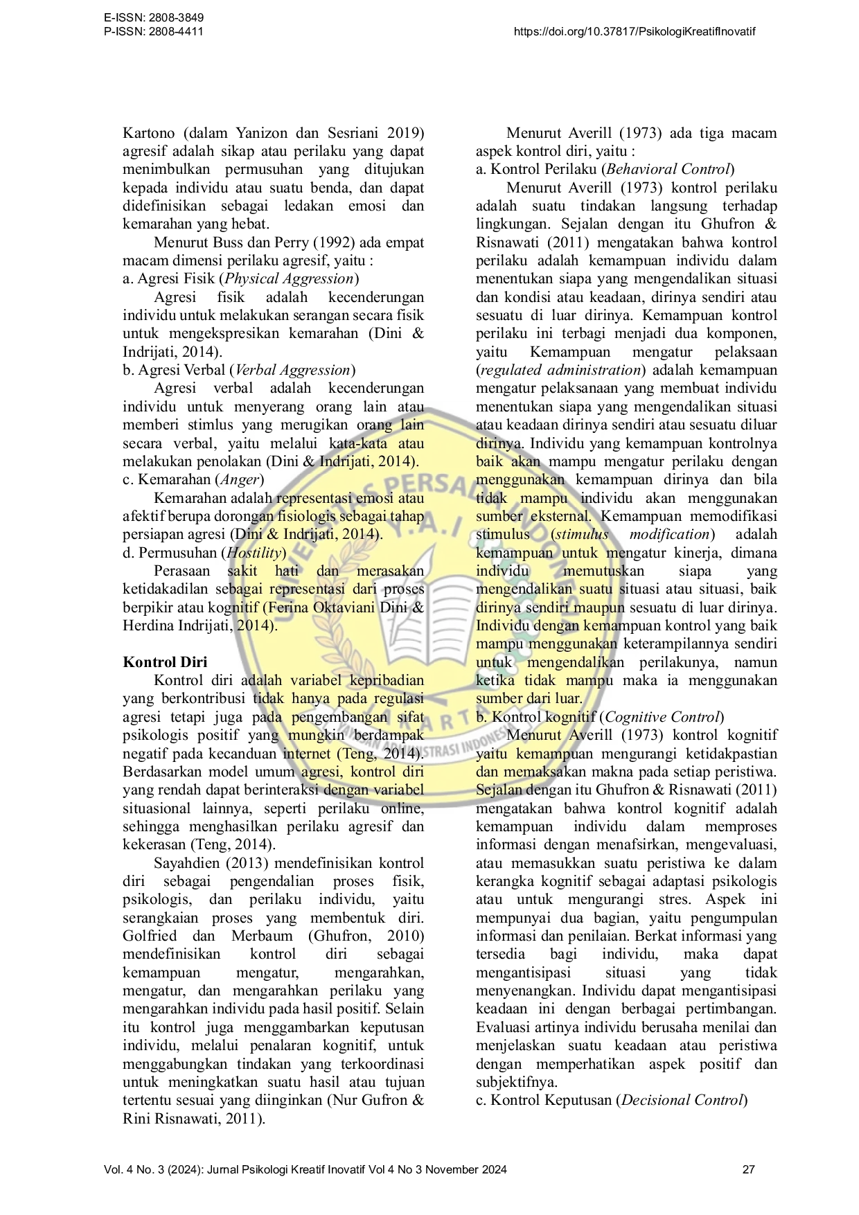 JURIS Hubungan Kontrol Diri dan Kualitas Tidur dengan Perilaku Agresif pada Siswa SMK X Tambun yang Kecenderungan Kecanduan Game Online