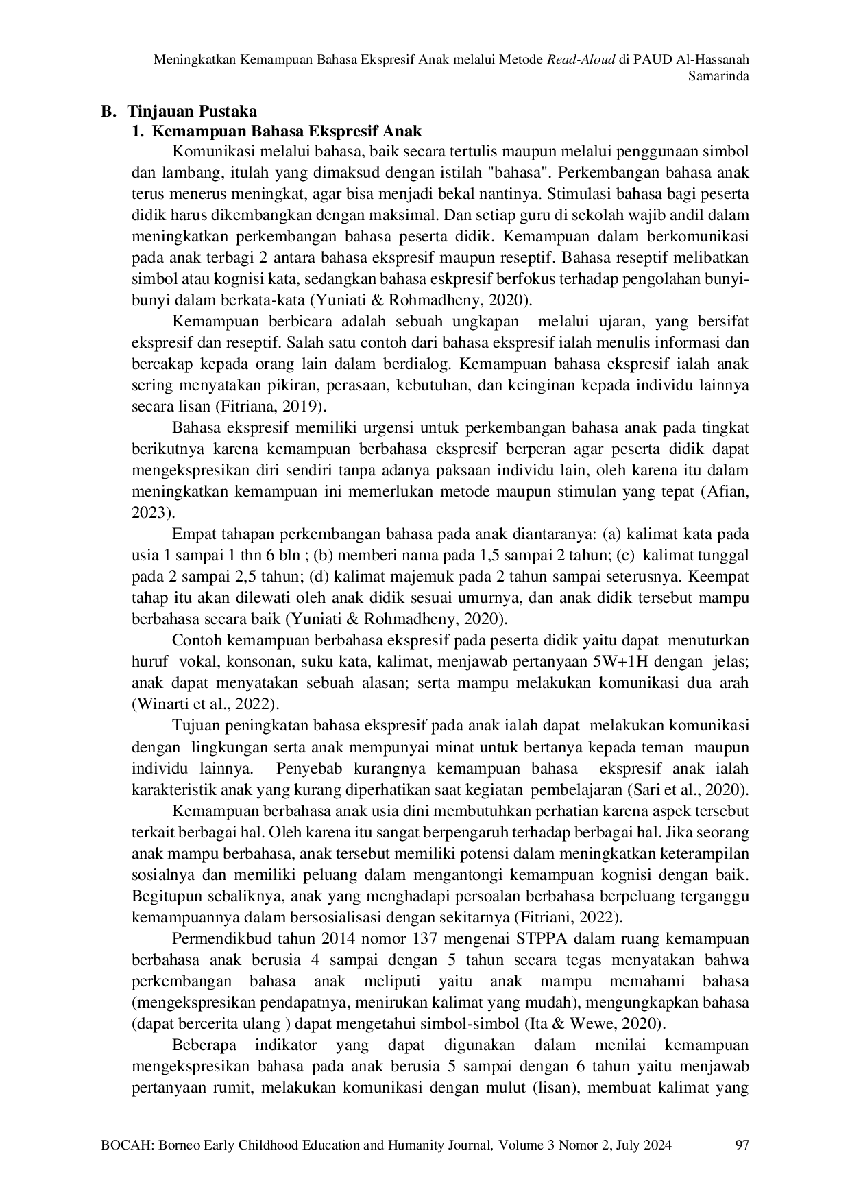 JURIS Meningkatkan Kemampuan Bahasa Ekspresif Anak melalui Metode Read Aloud di PAUD Al Hassanah Samarinda