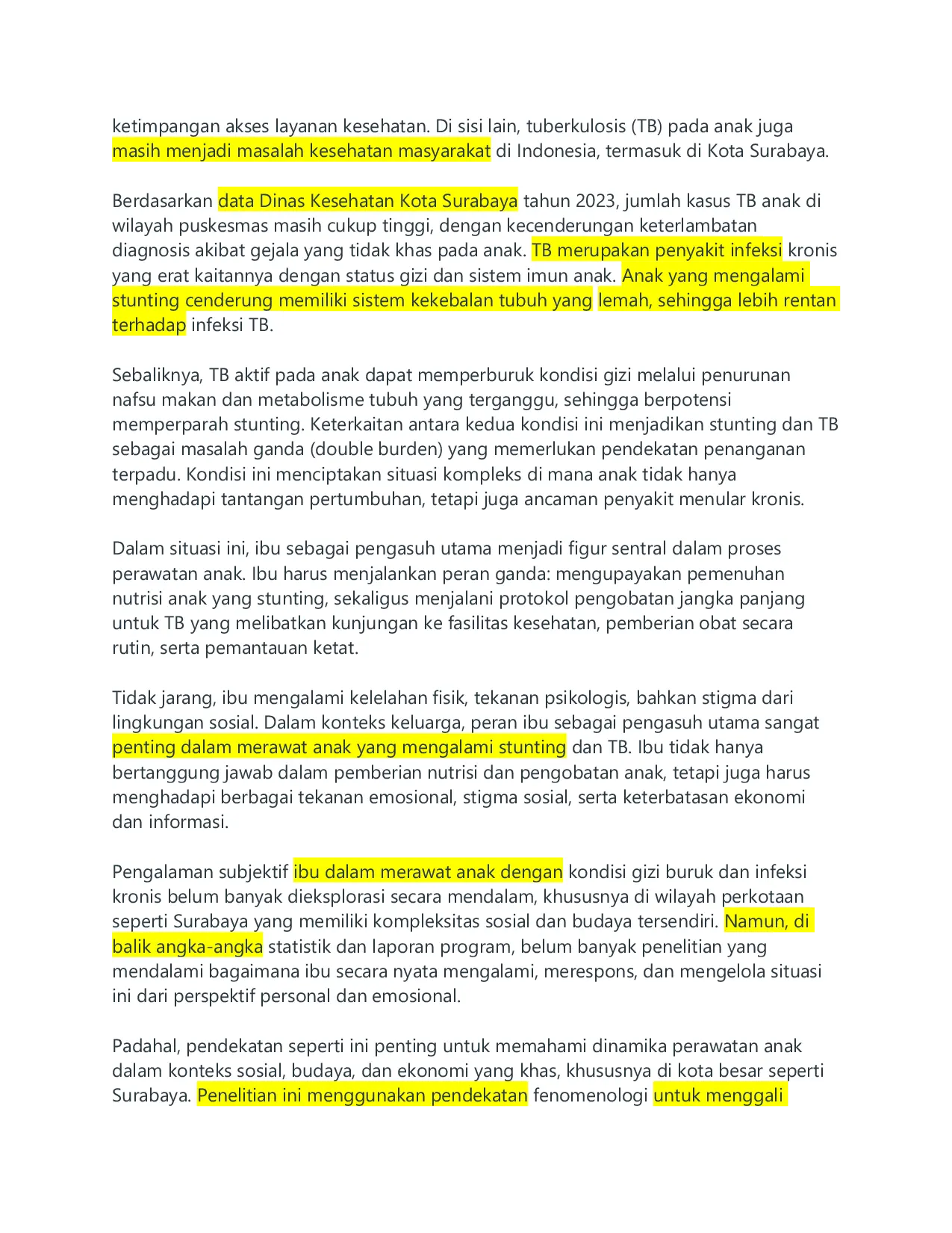 JURIS Pengalaman Ibu Dalam Merawat Anak Dengan Stunting Dan Tuberkulosis Studi Fenomenologi Di Surabaya