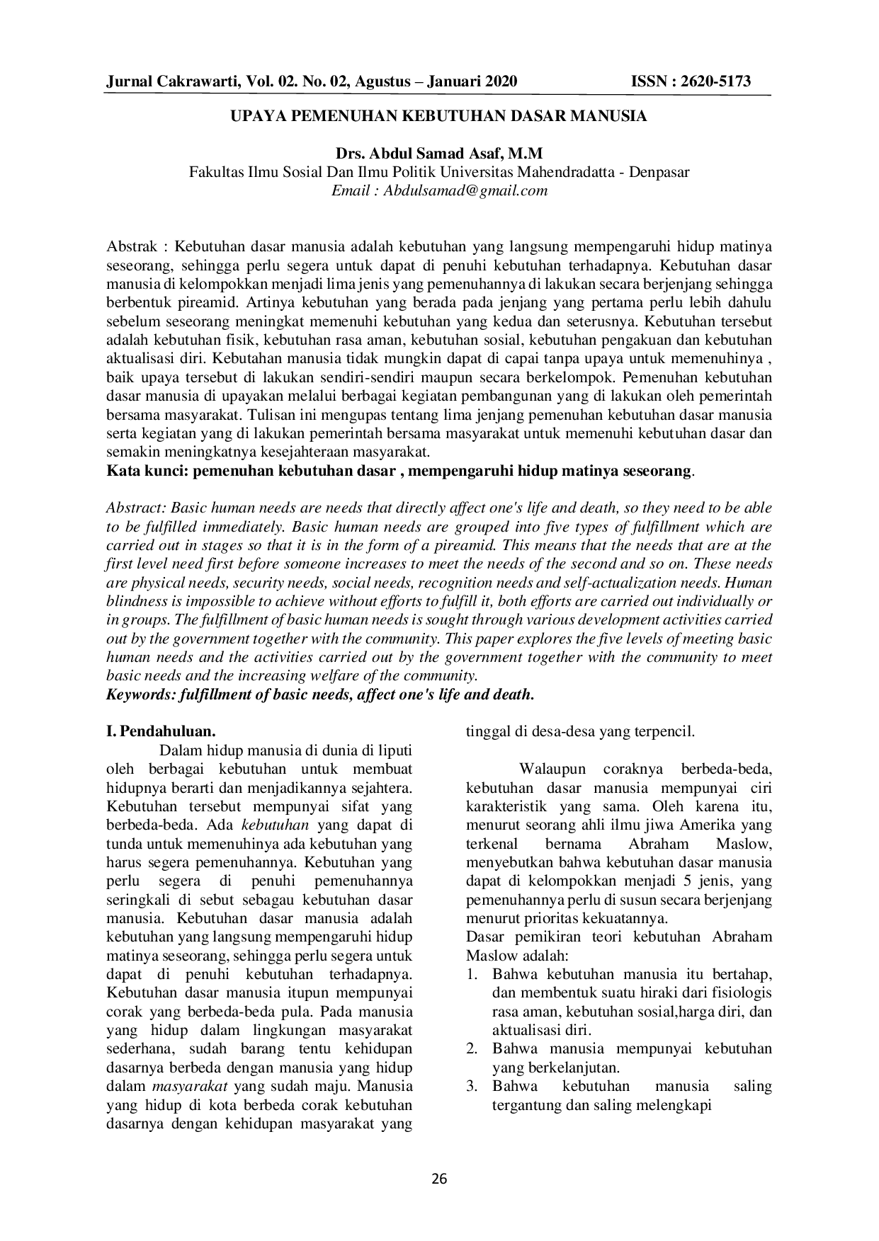 JURIS Upaya Pemenuhan Kebutuhan Dasar Manusia