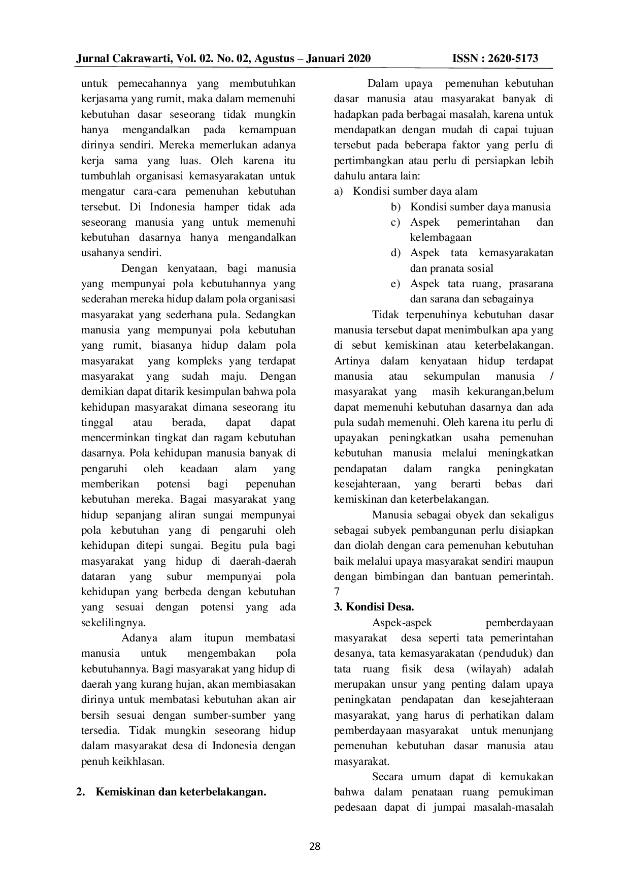 JURIS Upaya Pemenuhan Kebutuhan Dasar Manusia