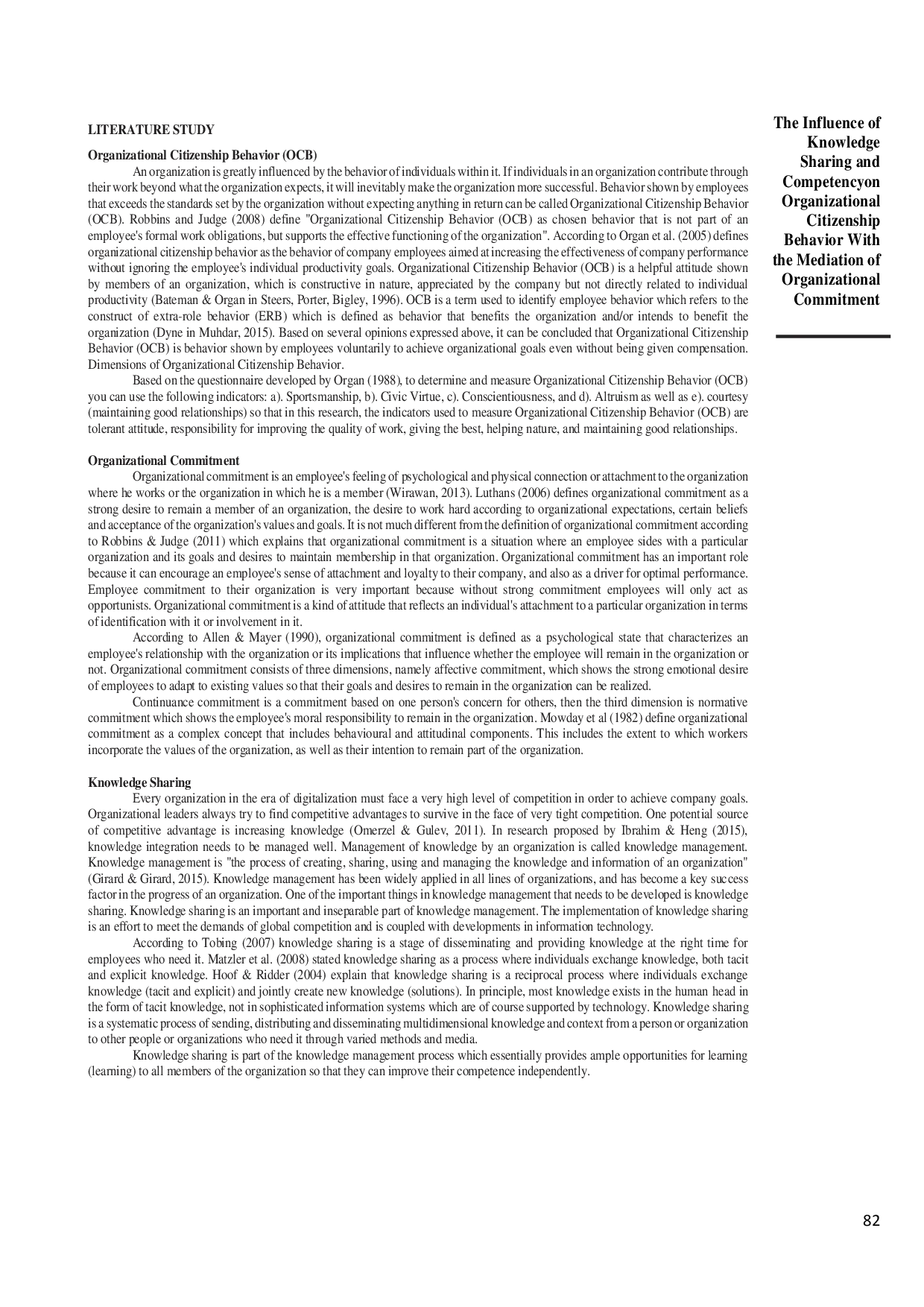 JURIS The Influence of Knowledge Sharing and Competency on Organizational Citizenship Behavior with the Mediation of Organizational Commitment