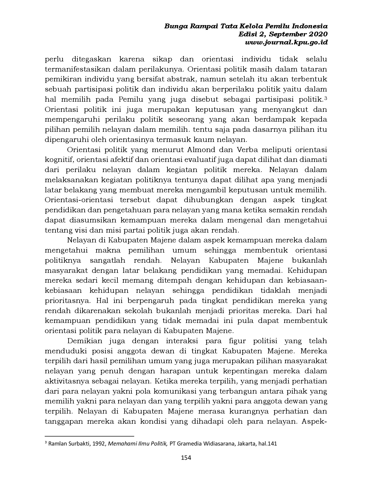 juris Rasionalitas Orientasi Politik Masyarakat Nelayan Kabupaten Majene Pada Pemilihan Umum Legislatif