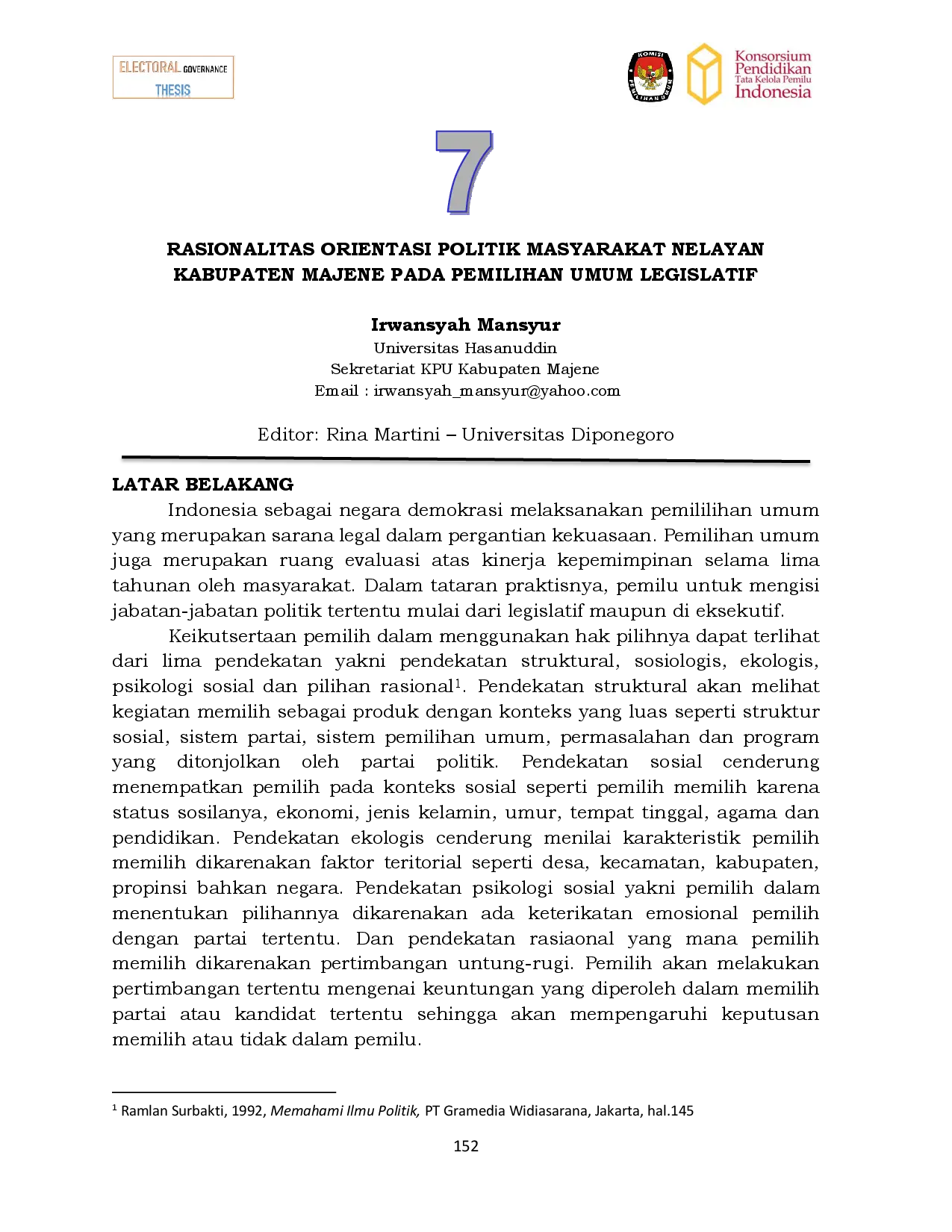 juris Rasionalitas Orientasi Politik Masyarakat Nelayan Kabupaten Majene Pada Pemilihan Umum Legislatif