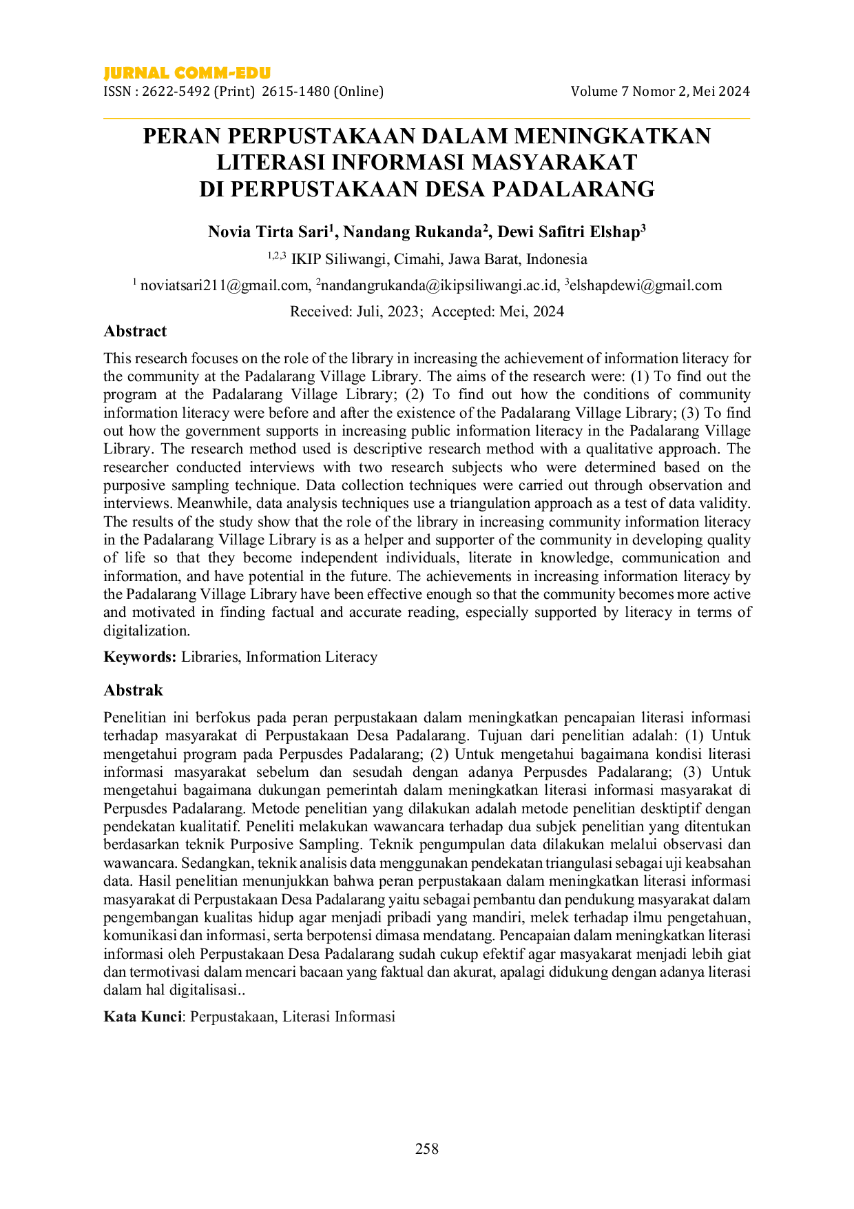 JURIS Peran Perpustakaan Dalam Meningkatkan Literasi Informasi Masyarakat Di Perpustakaan Desa Padalarang