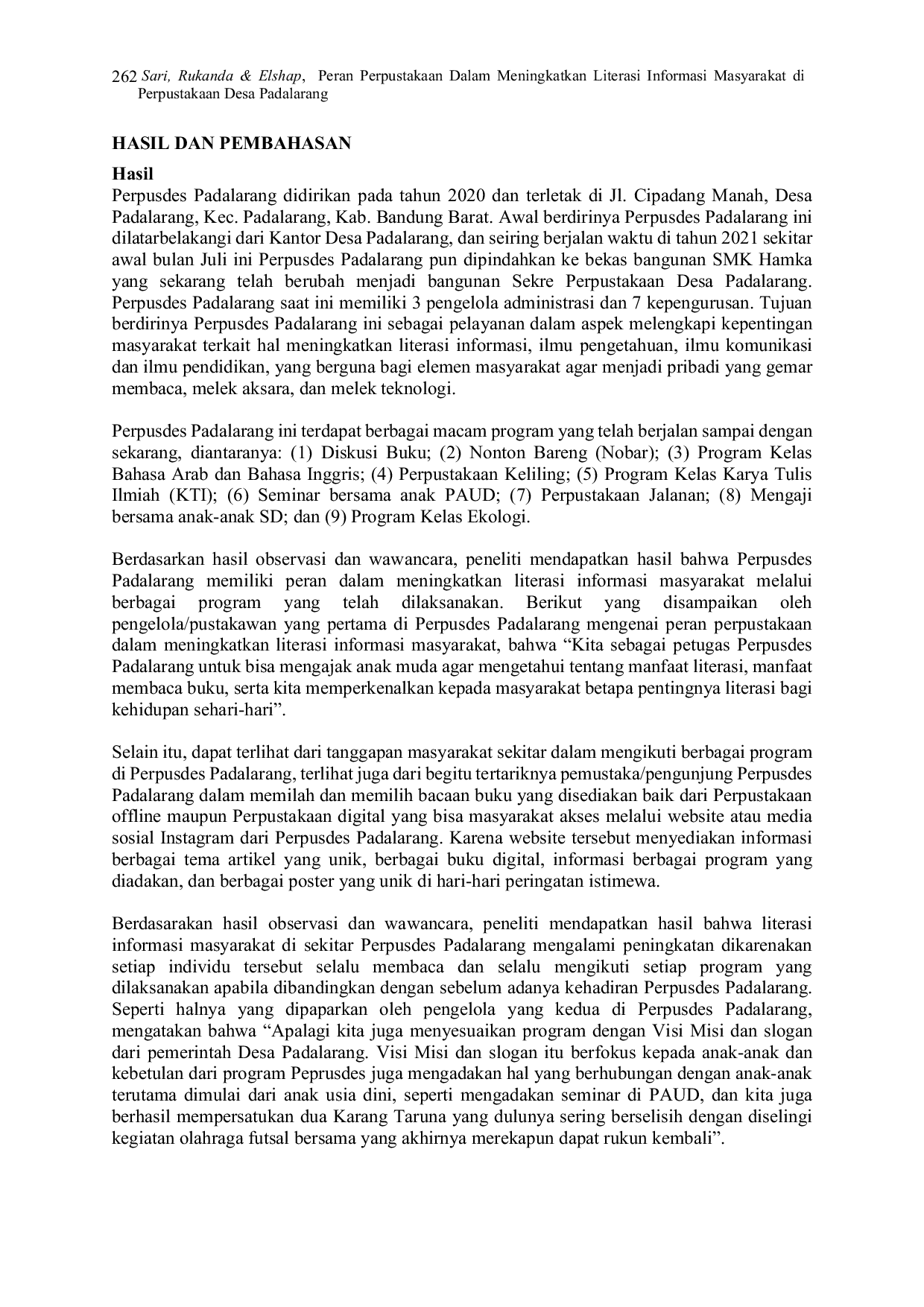 JURIS Peran Perpustakaan Dalam Meningkatkan Literasi Informasi Masyarakat Di Perpustakaan Desa Padalarang