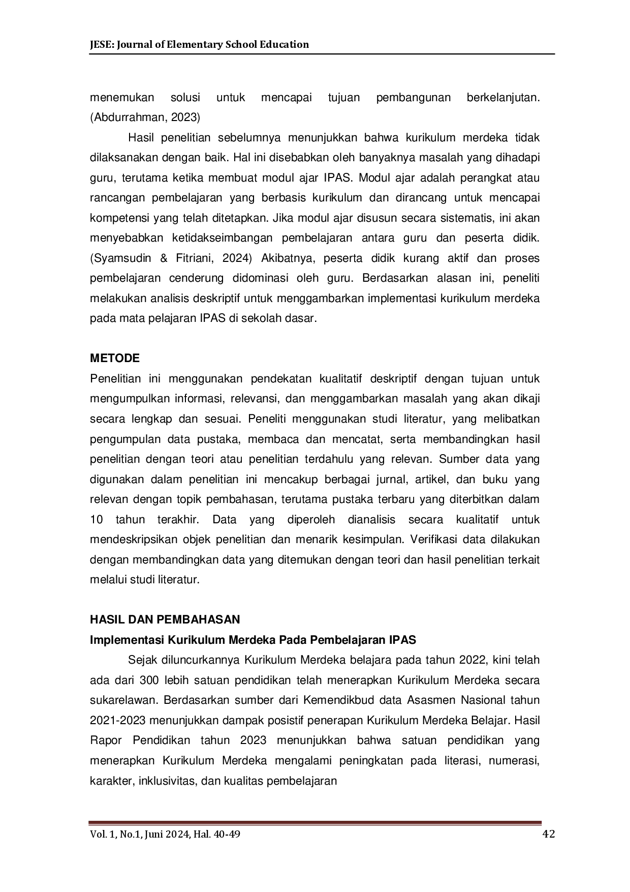 juris Penerapan Pembelajaran Ilmu Pengetahuan Alam dan Ilmu Pengetahuan Sosial Berbasis Kurikulum Merdeka di Madrasah Ibtidaiyah