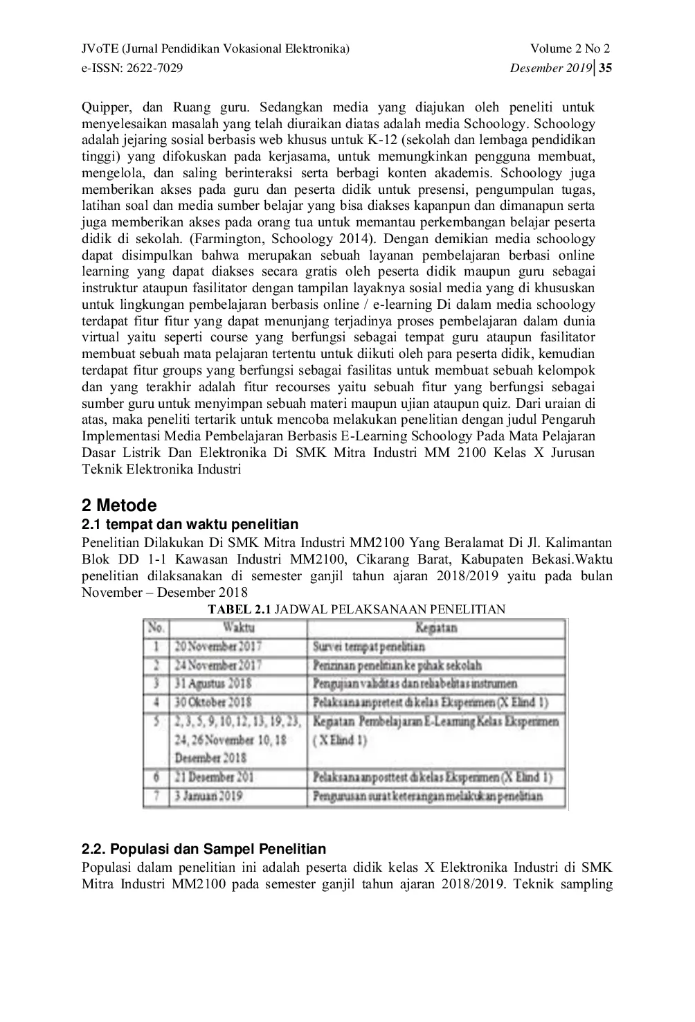 JURIS Pengaruh Implementasi Media Pembelajaran Berbasis E Learning Schoology Pada Mata Pelajaran Dasar Listrik dan Elektronika di SMK Mitra Industri MM2100 Kelas X Jurusan Teknik Elektronika Industri