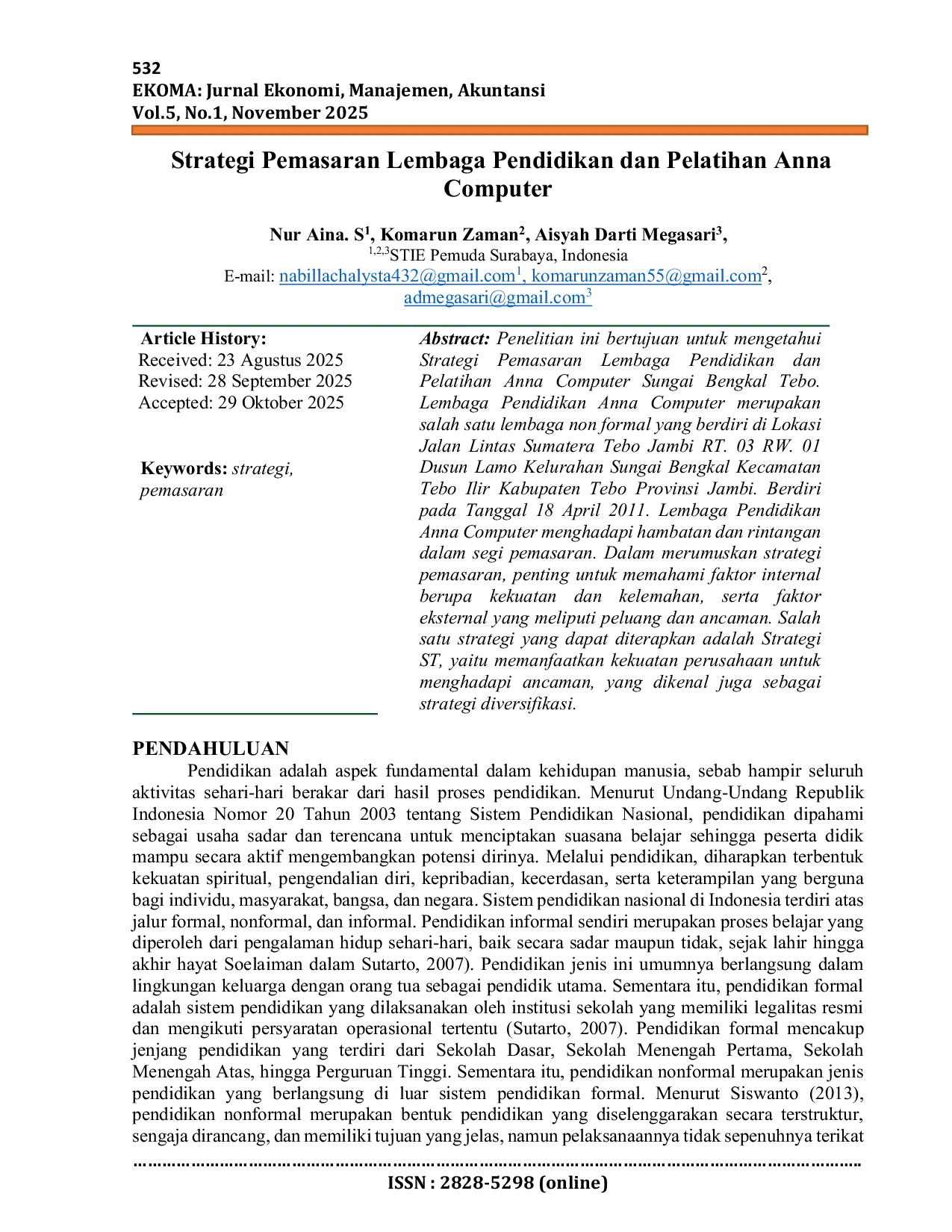 JURIS Strategi Pemasaran Lembaga Pendidikan dan Pelatihan Anna Computer