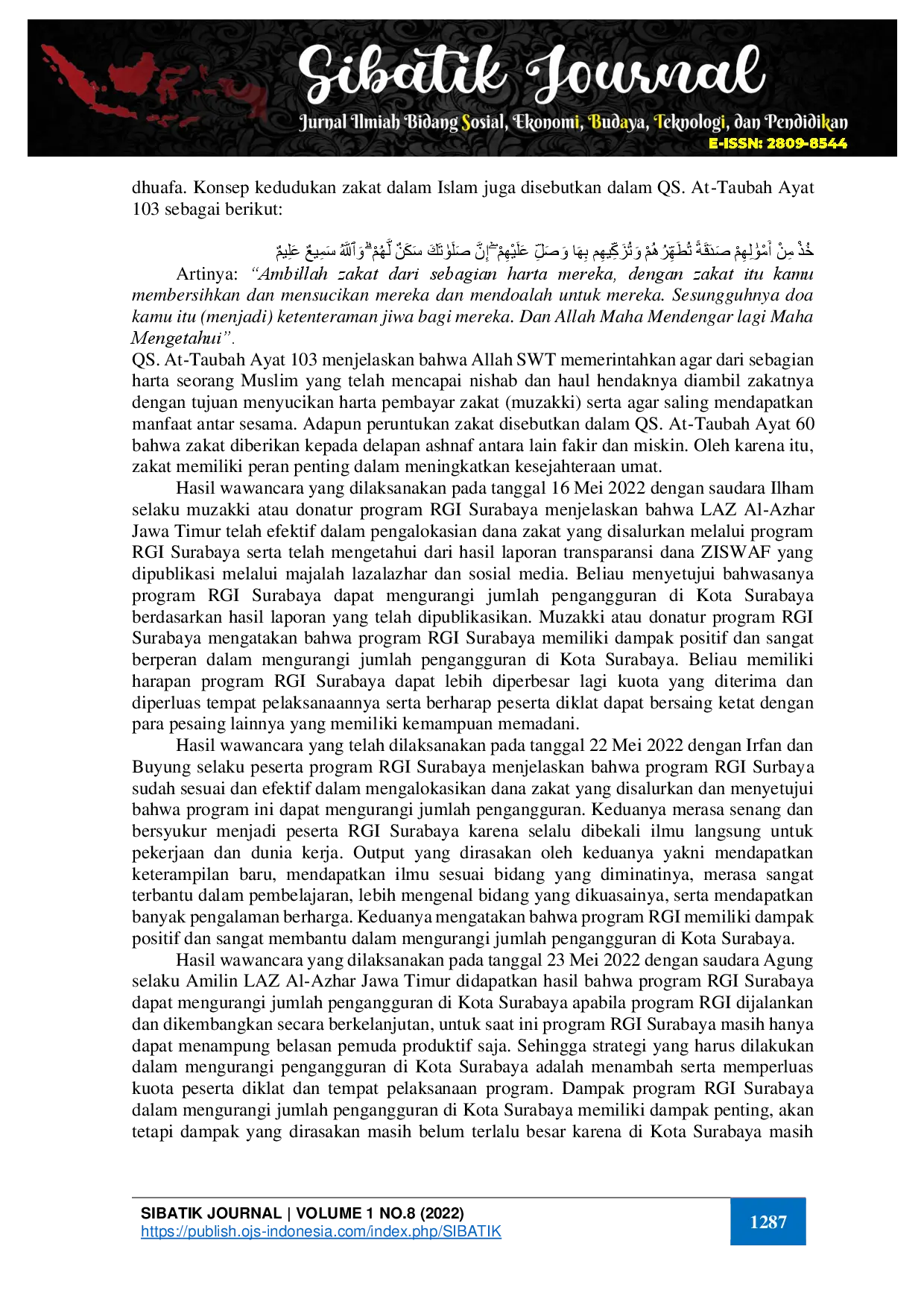 juris Dampak Program Rumah Gemilang Indonesia Oleh LAZ Al Azhar Jawa Timur Dalam Mengurangi Jumlah Pengangguran di Kota Surabaya