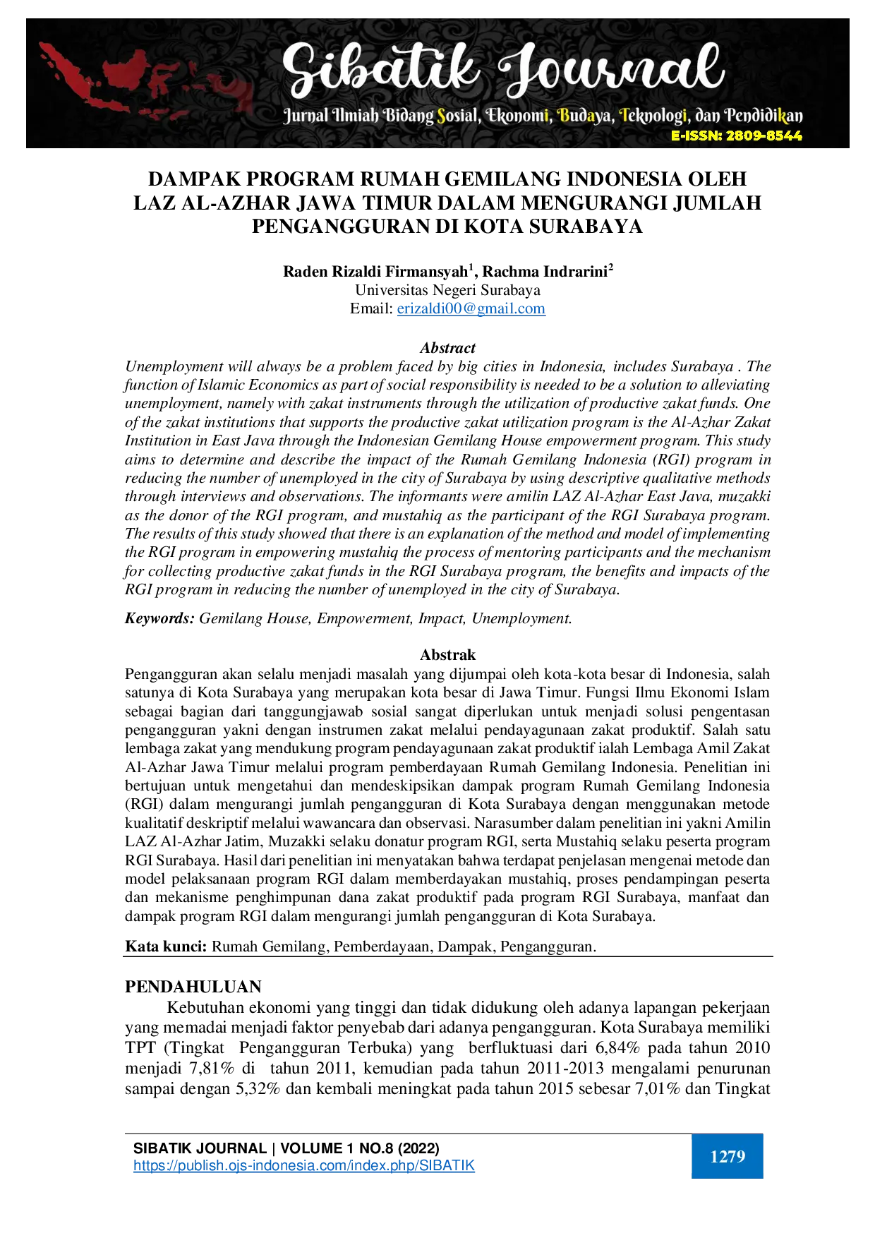 juris Dampak Program Rumah Gemilang Indonesia Oleh LAZ Al Azhar Jawa Timur Dalam Mengurangi Jumlah Pengangguran di Kota Surabaya