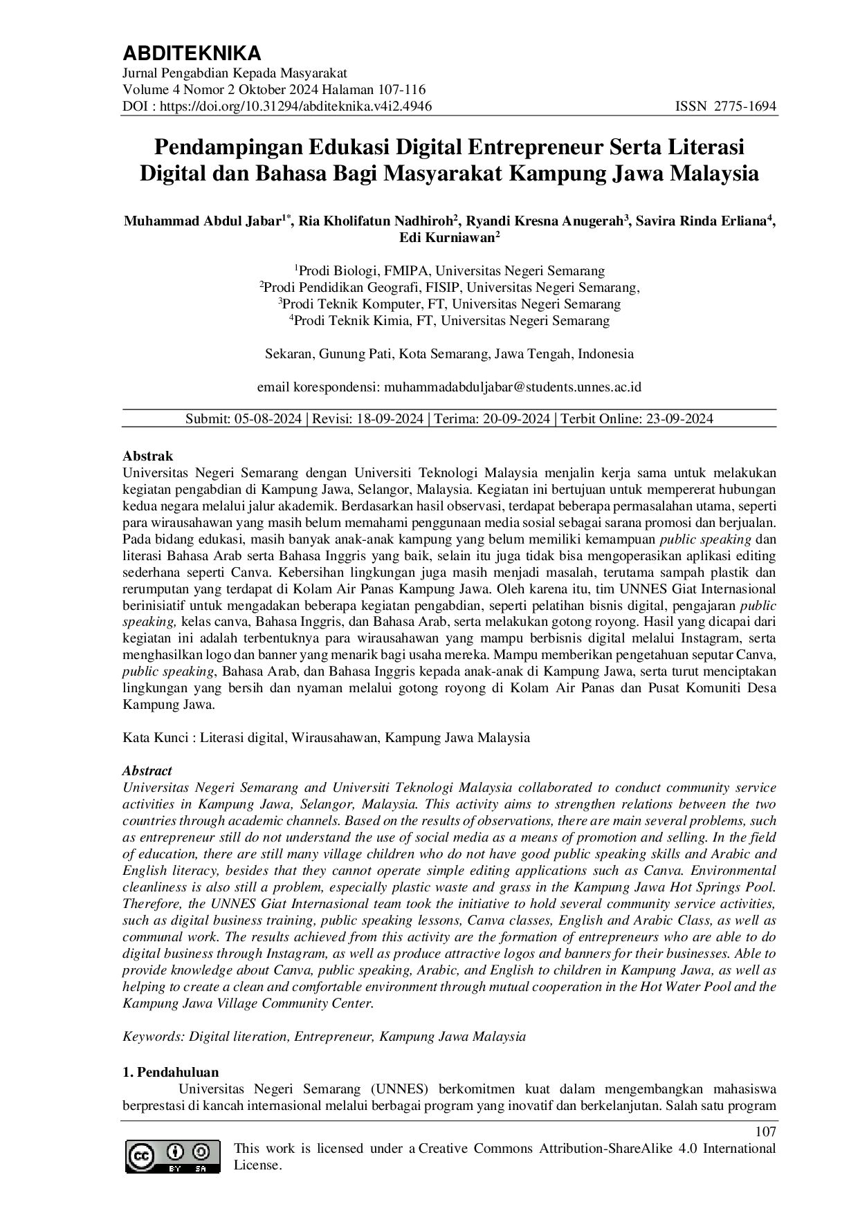 JURIS Pendampingan Edukasi Digital Entrepreneur Serta Literasi Digital dan Bahasa Bagi Masyarakat Kampung Jawa Malaysia