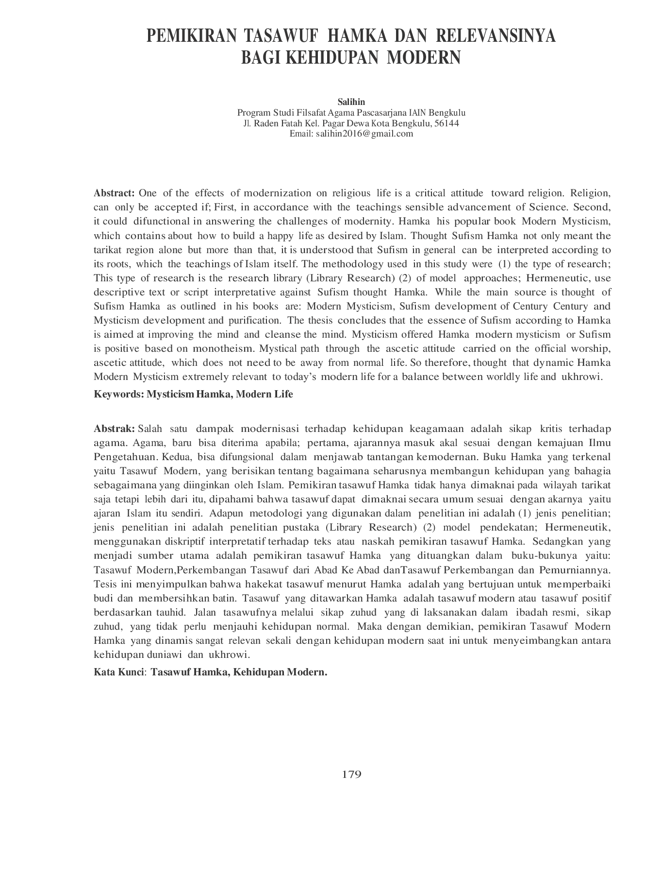 JURIS Pemikiran Tasawuf Hamka Dan Relevansinya Bagi Kehidupan Modern