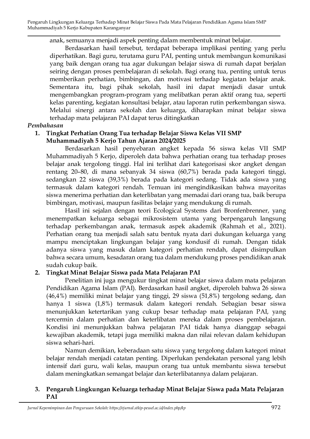 JURIS Pengaruh Lingkungan Keluarga Terhadap Minat Belajar Siswa Pada Mata Pelajaran Pendidikan Agama Islam Smp Muhammadiyah 5 Kerjo Kabupaten Karanganyar