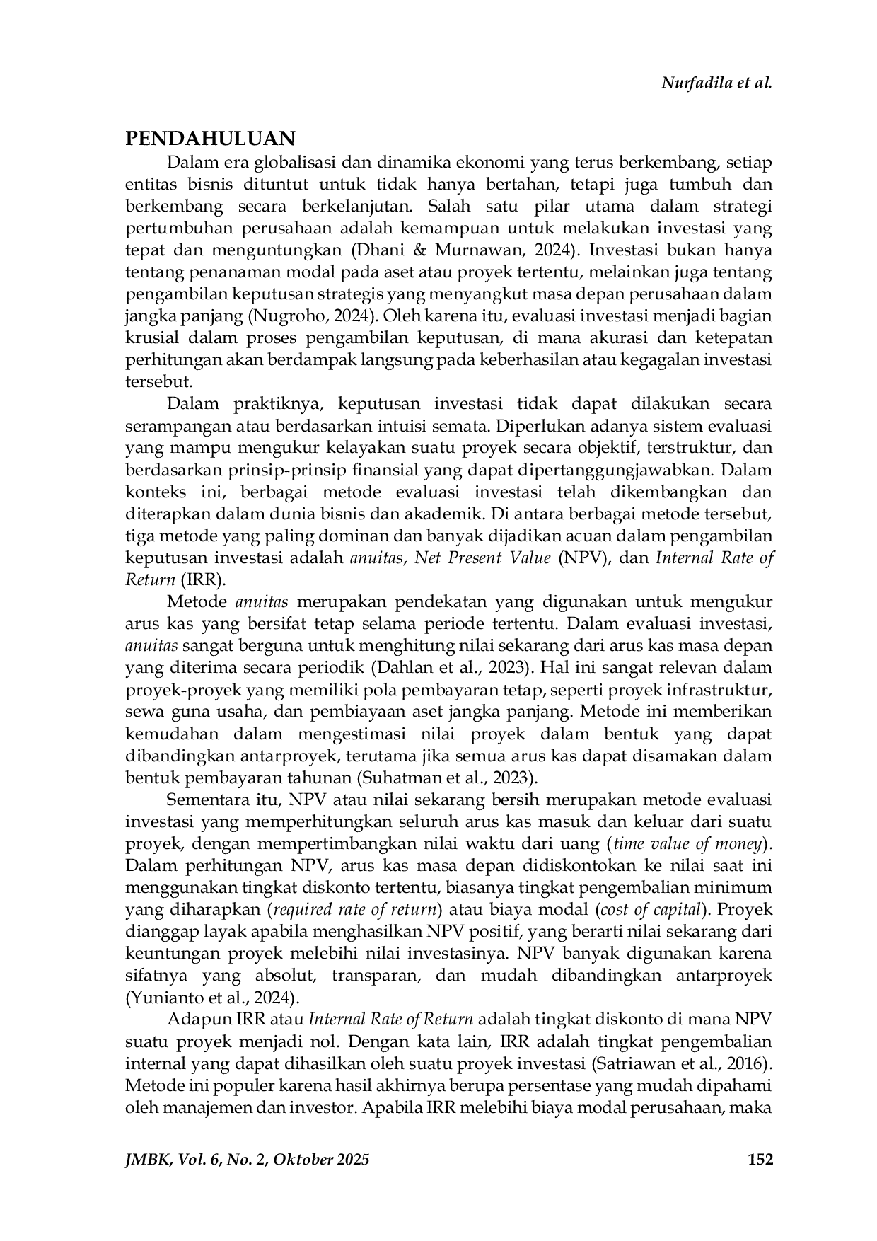 JURIS Peran Anuitas Nilai Sekarang Bersih NPV dan Internal Rate of Return IRR dalam Evaluasi Investasi
