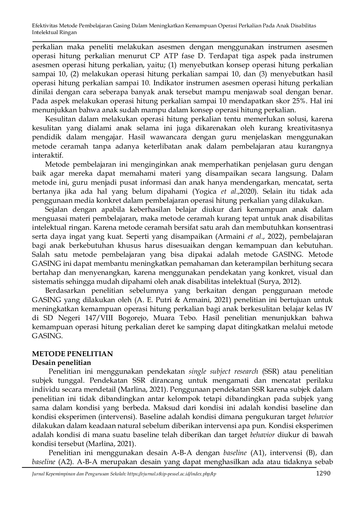 JURIS Efektivitas Metode Pembelajaran Gasing Dalam Meningkatkan Kemampuan Operasi Perkalian Pada Anak Disabilitas Intelektual Ringan