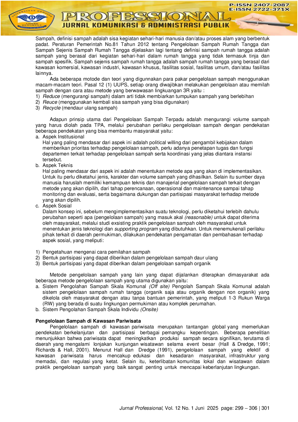 JURIS Pengelolaan Sampah Dalam Mendukung Pengembangan Pariwisata Berkelanjutan Di Kabupaten Gianyar