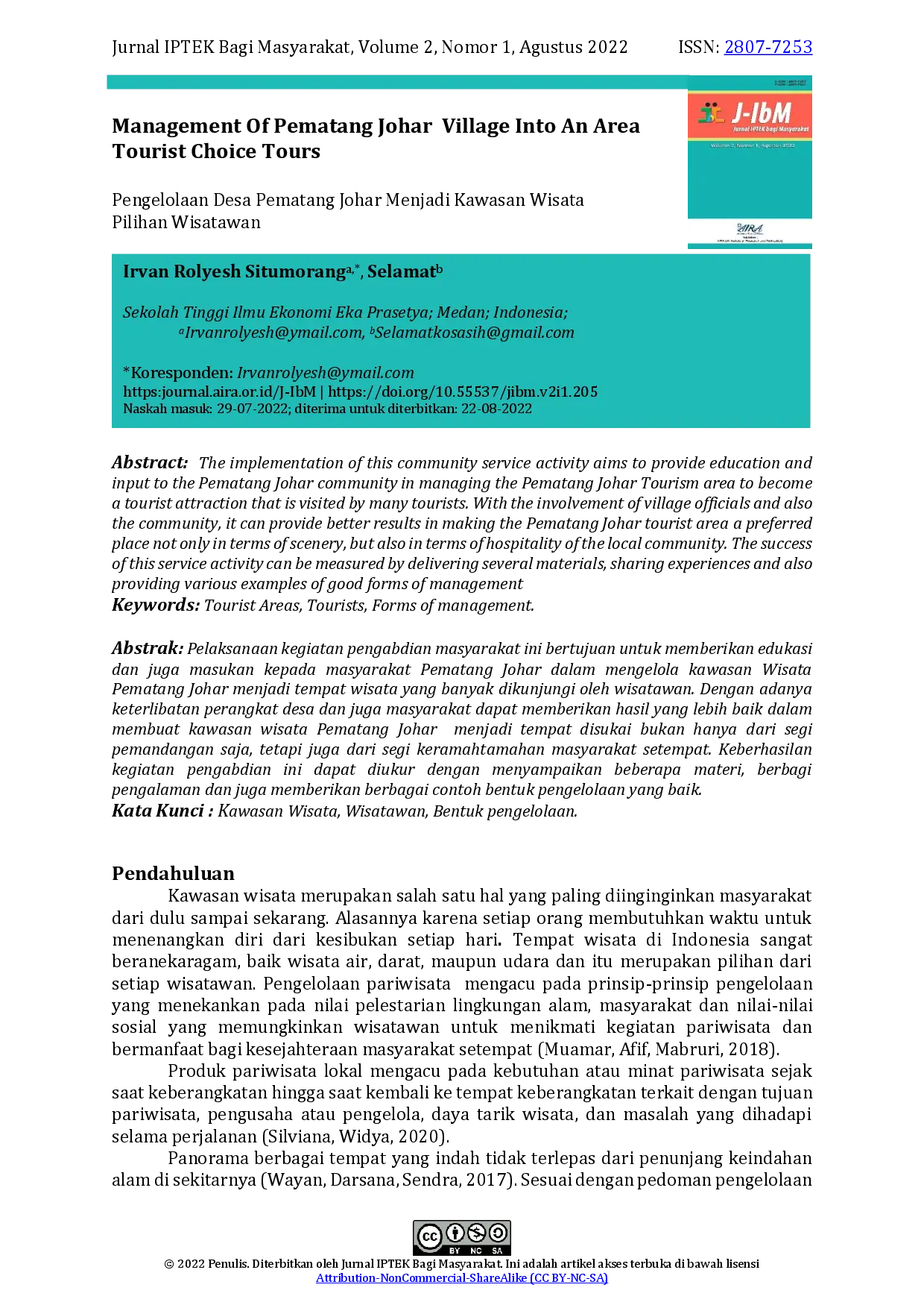 juris Management Of Pematang Johar Village Into An Area Tourist Choice Tours