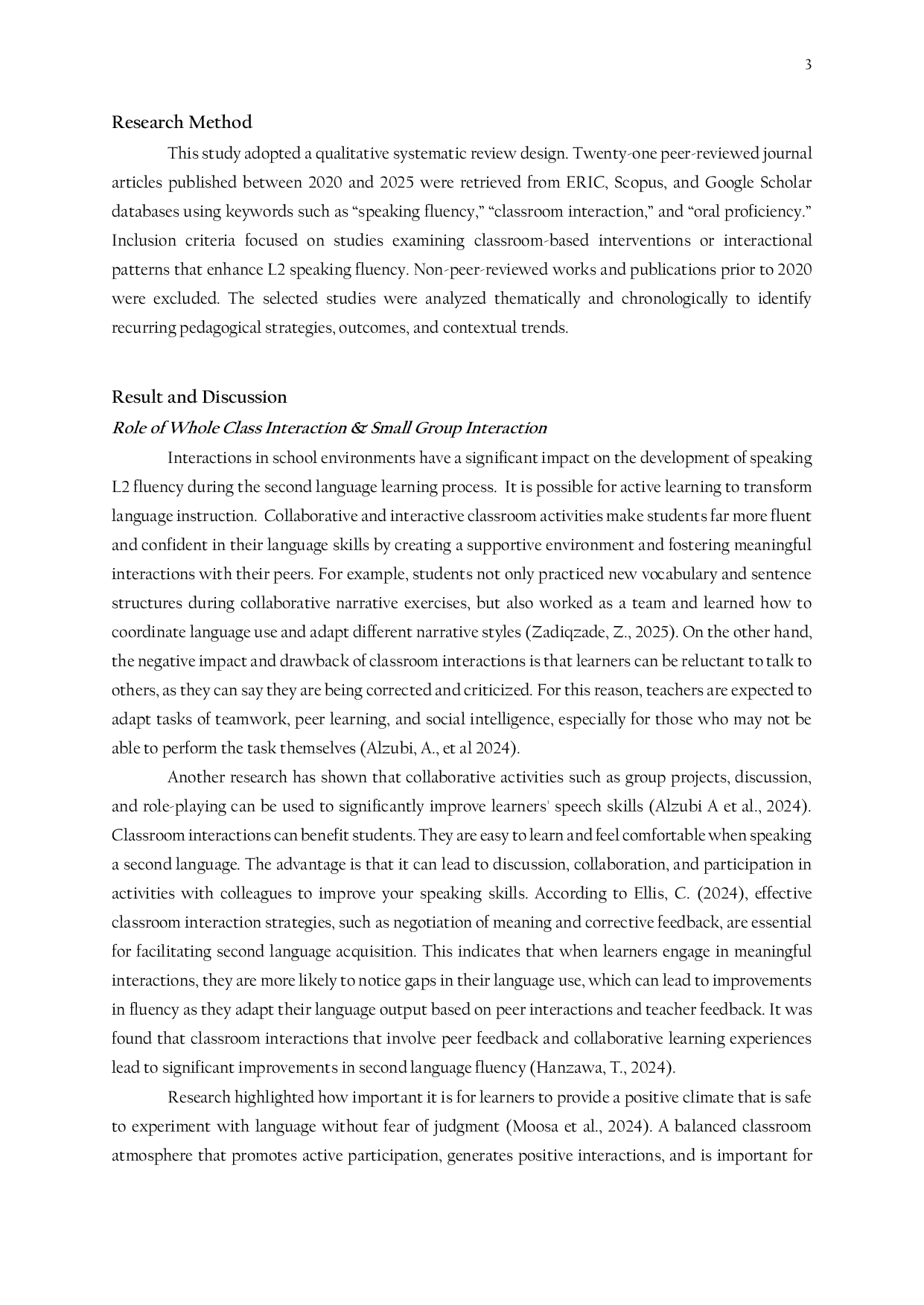 JURIS Classroom Interaction and Second Language Speaking Fluency A Systematic Review