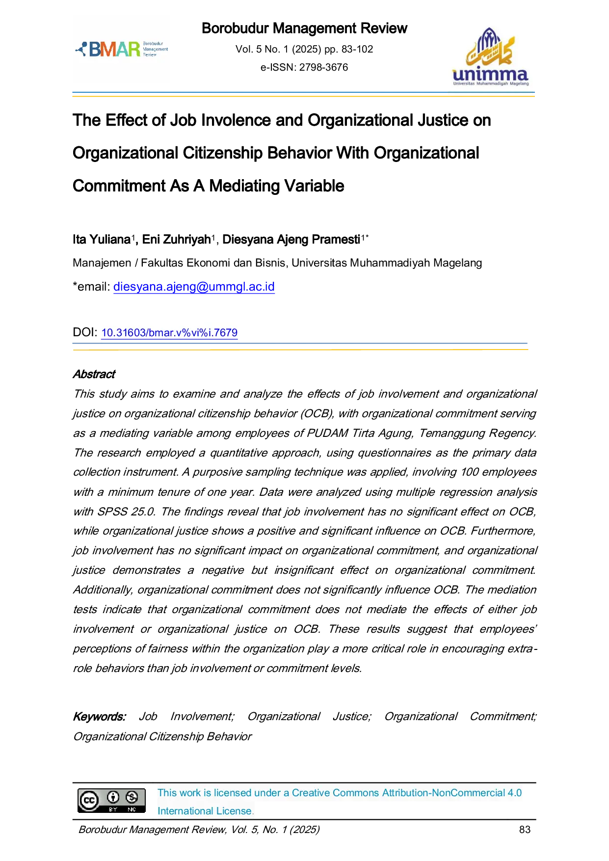JURIS The Effect of Job Involence and Organizational Justice on Organizational Citizenship Behavior with Organizational Commitment as a Mediating Variable