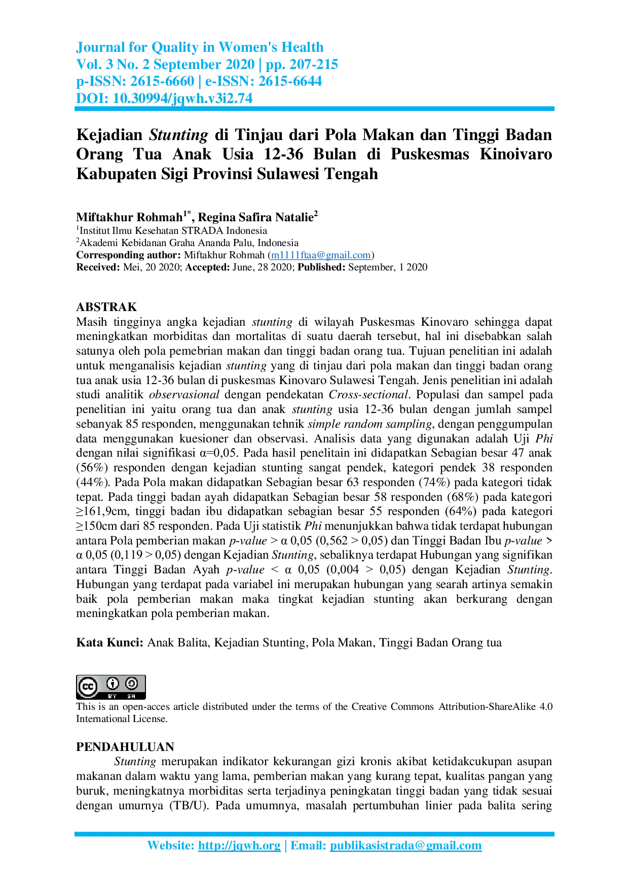 JURIS Kejadian Stunting di Tinjau dari Pola Makan dan Tinggi Badan Orang Tua Anak Usia 12 36 Bulan di Puskesmas Kinoivaro Kabupaten Sigi Provinsi Sulawesi Tengah