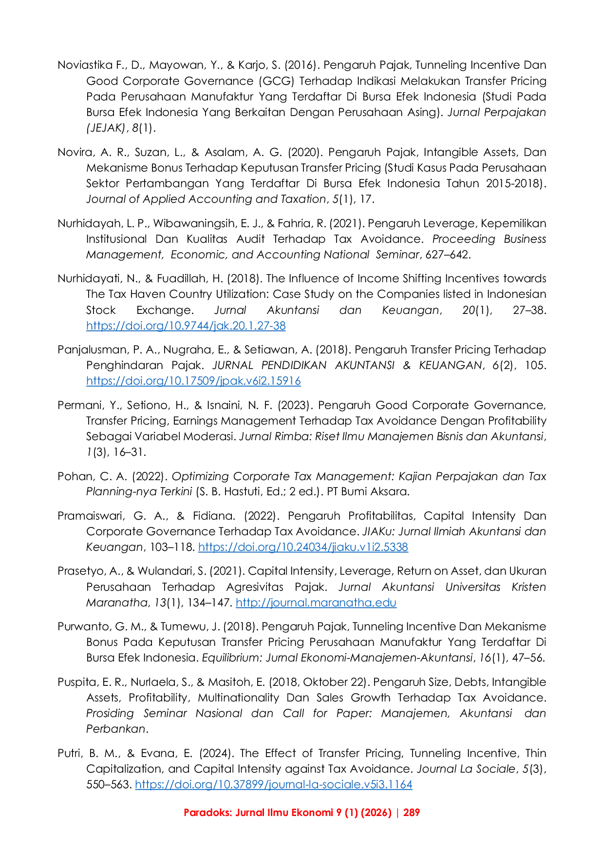 JURIS Pengaruh Profitabilitas Tunneling Incentive Intangible Asset Terhadap Tax Avoidance dengan Transfer Pricing sebagai Variabel Moderasi