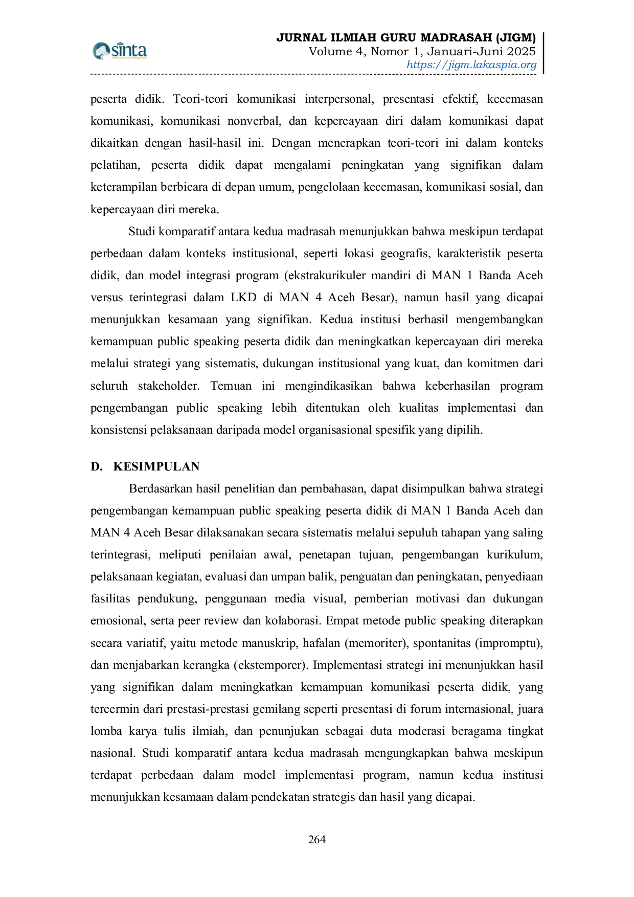 JURIS Pengembangan Kemampuan Public Speaking dan Kepercayaan Diri Peserta Didik Madrasah Aliyah di Aceh