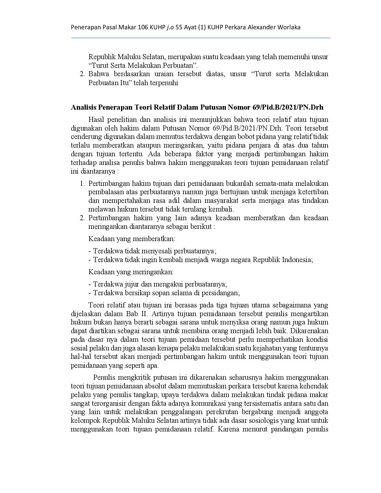 juris Penerapan Pasal Makar 106 KUHP JO 55 Ayat 1 KUHP Perkara Alexander Worlaka