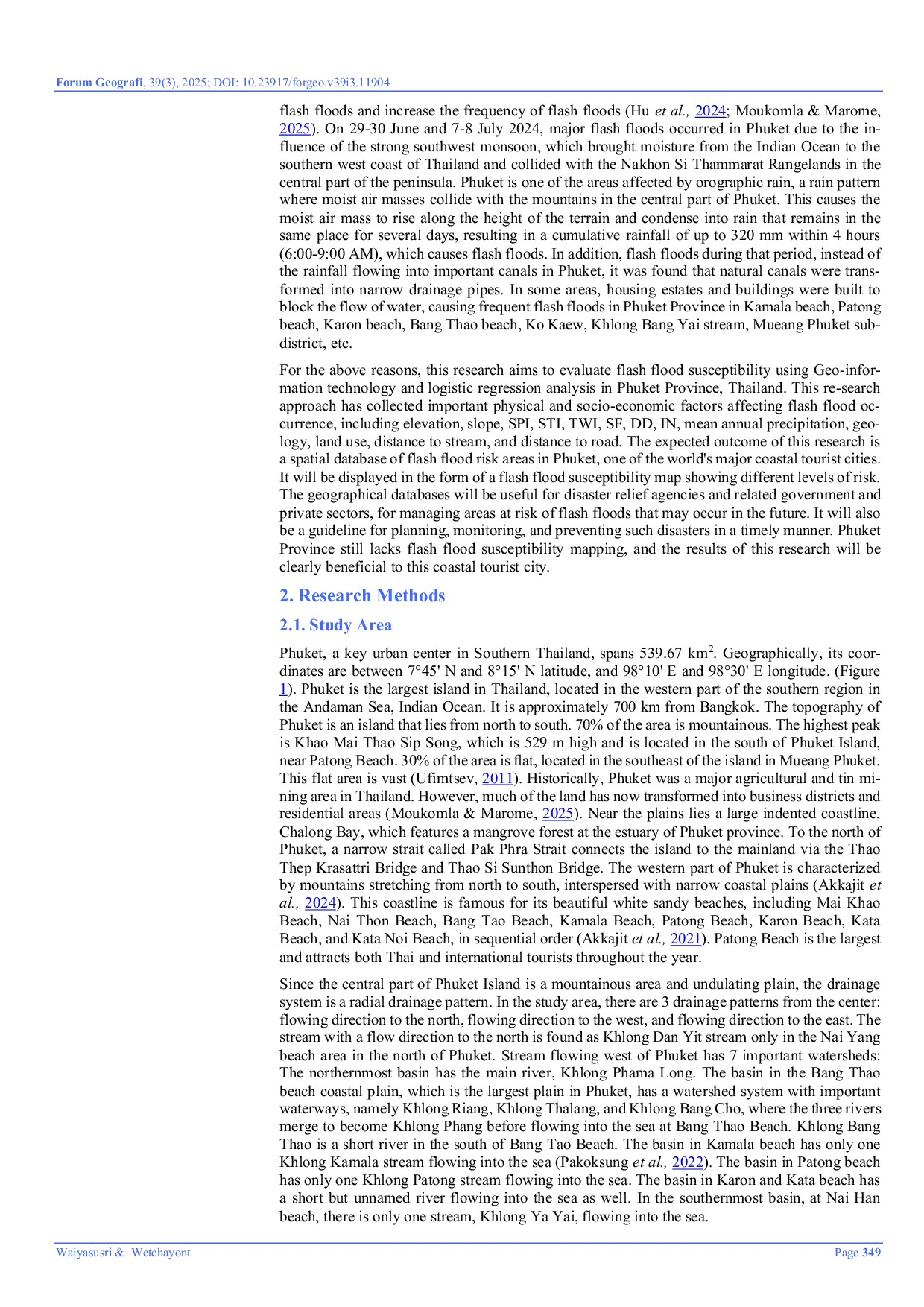 JURIS Flash Flood Susceptibility Mapping in Phuket Province Thailand An Integrated Geo Information Technology and Logistic Regression Approach