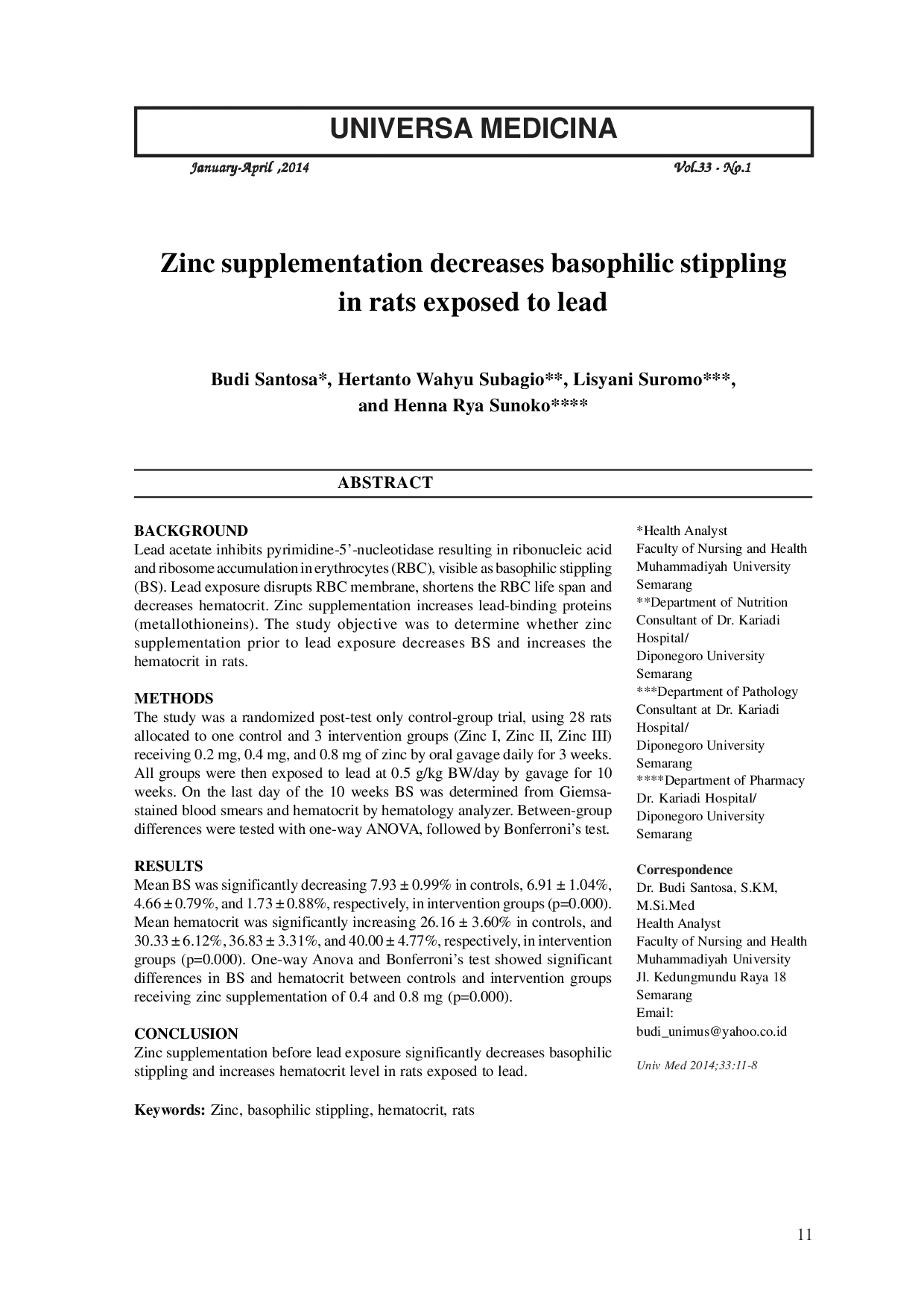 juris Zinc supplementation decreases basophilic stippling in rats exposed to lead