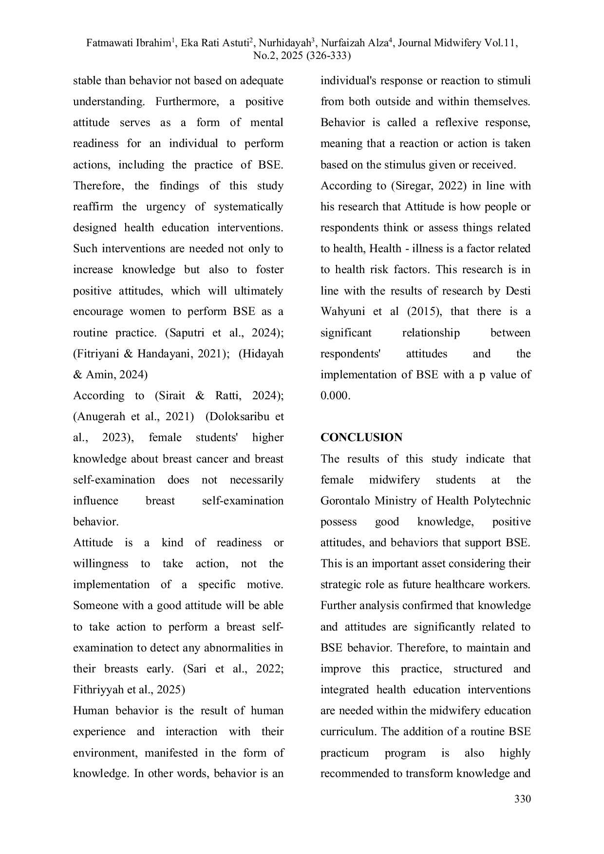 JURIS Knowledge Attitudes and Behavior of Female Students in Breast Self Examination