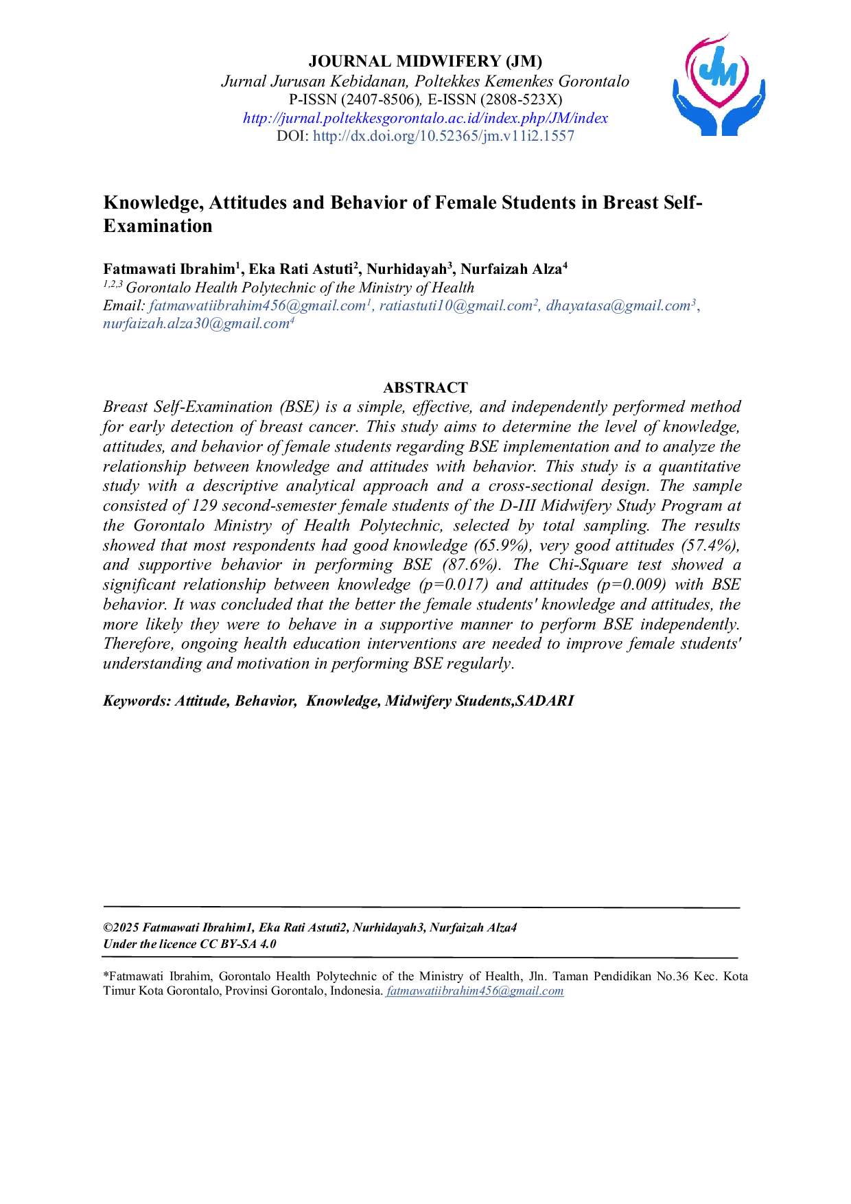 JURIS Knowledge Attitudes and Behavior of Female Students in Breast Self Examination