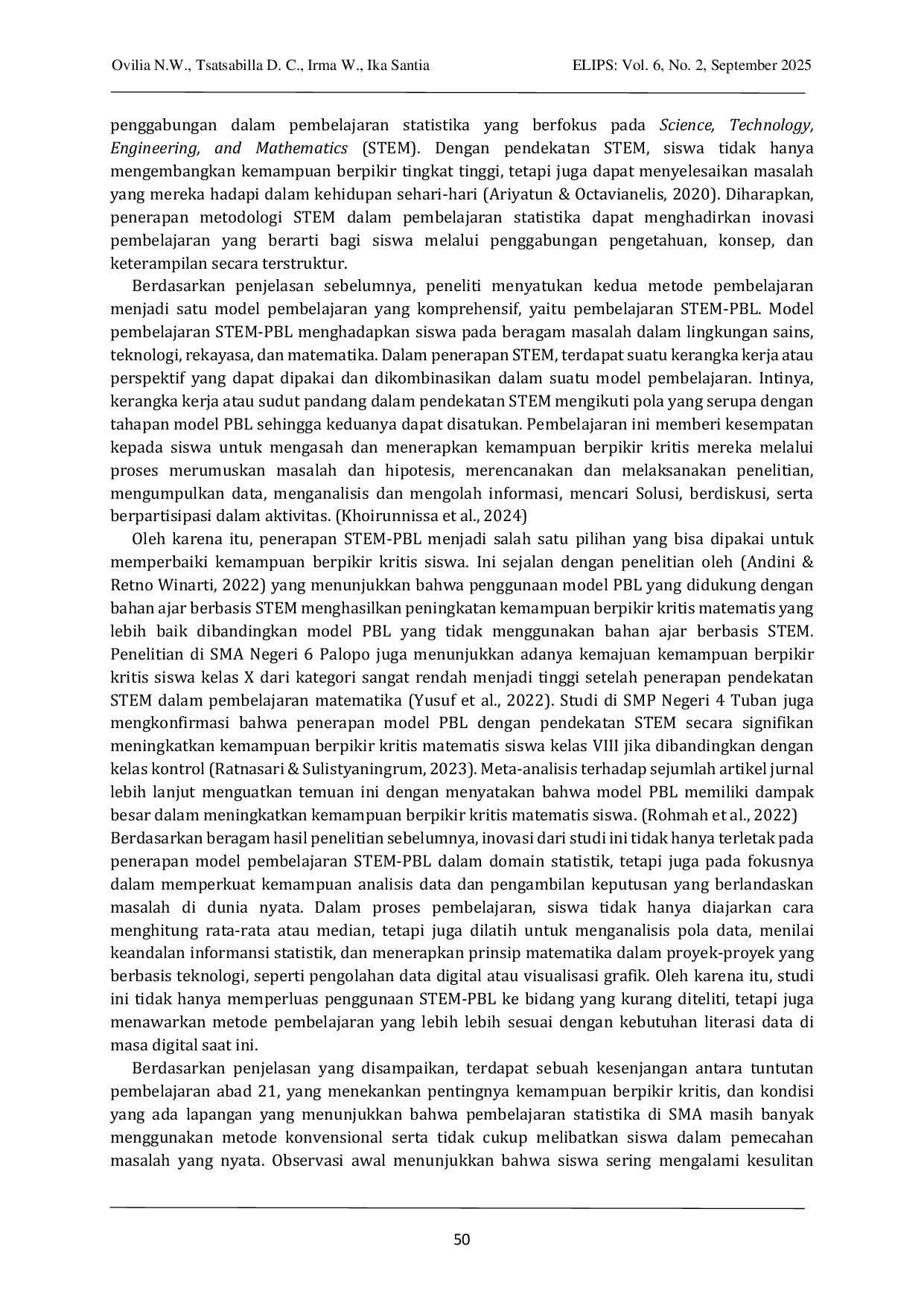 JURIS Pengaruh Model Pembelajaran Stem Pbl Terhadap Kemampuan Berpikir Kritis Siswa Dalam Materi Statistika